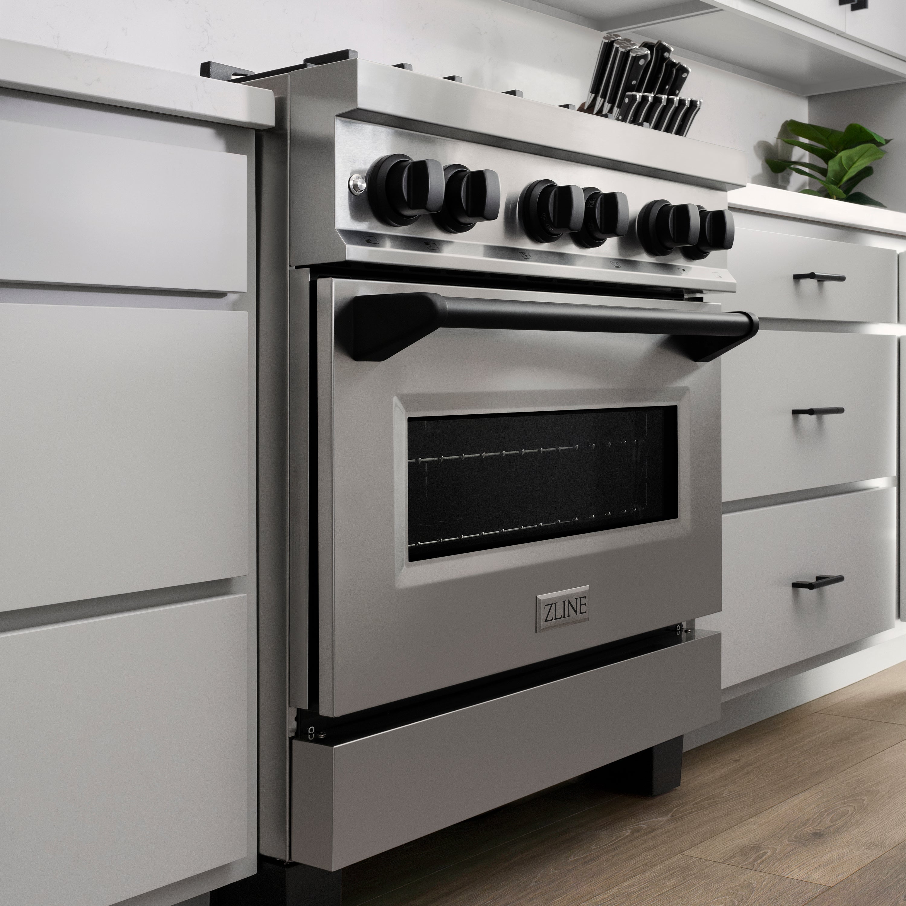ZLINE Autograph Edition 30 in. 4.0 cu. ft. Legacy Dual Fuel Range with 4 Burner Gas Cooktop and Electric Convection Oven in Stainless Steel and Champagne Bronze Accents (RAZ-30-CB)