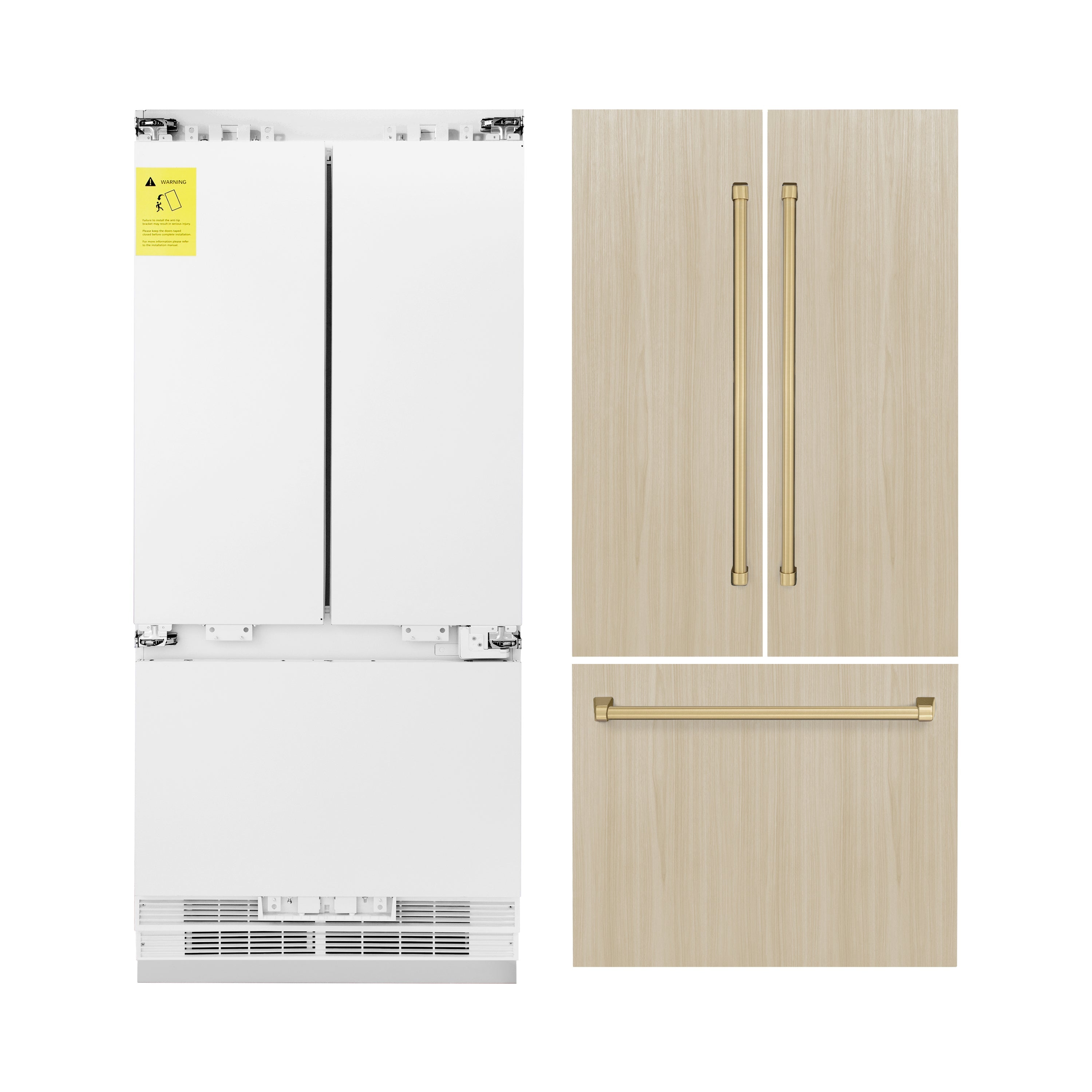 ZLINE Autograph Edition 36 in. 19.6 cu. ft. Panel Ready French Door Built-In Bottom Freezer Refrigerator with Water Dispenser and Ice Maker with Champagne Bronze Accents (RBIVZ-36-CB)