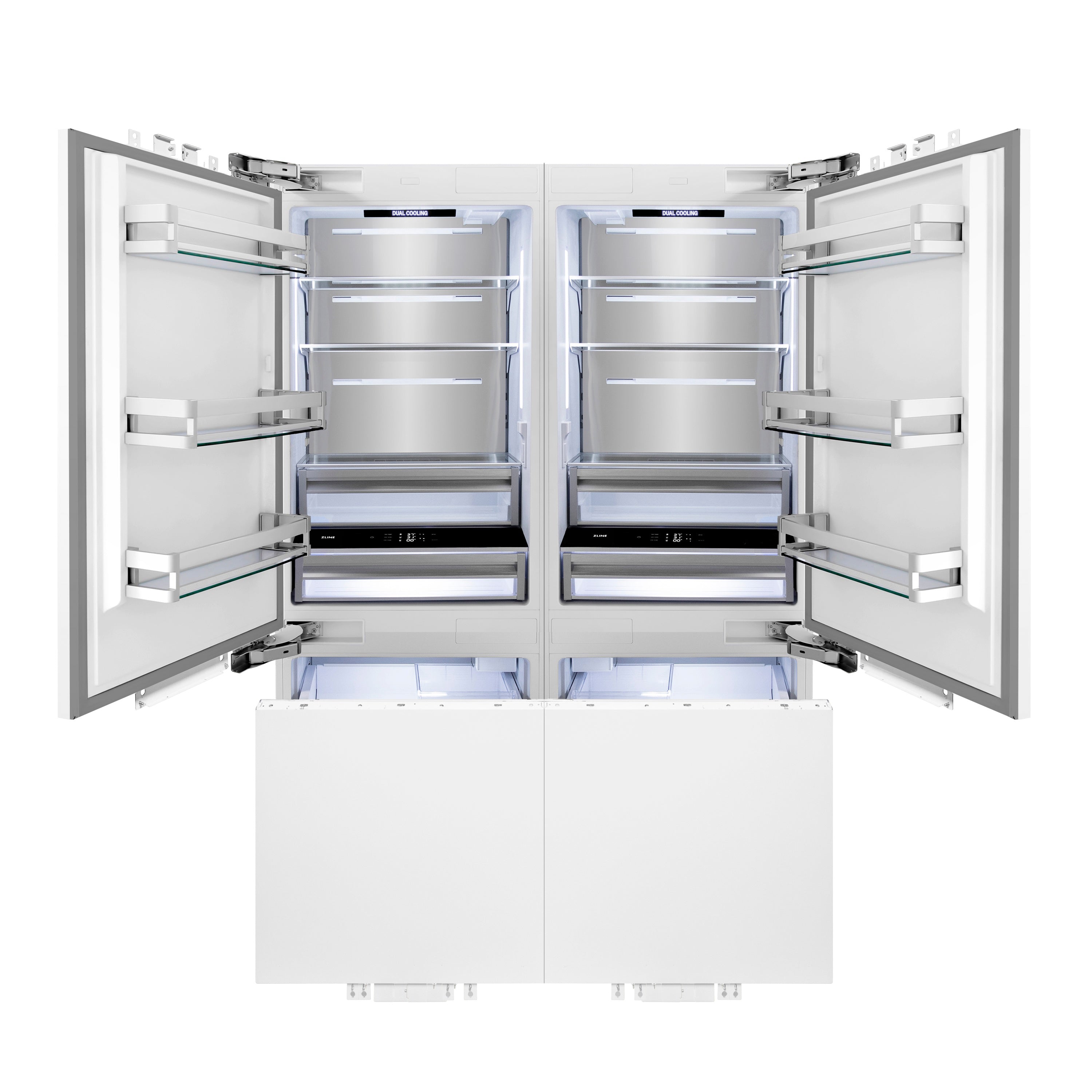 ZLINE Autograph Edition 60 in. 32.2 cu. ft. Panel Ready French Door Built-In Bottom Freezer Refrigerator with Water Dispenser and Ice Maker with Polished Gold Accents (RBIVZ-60-G)