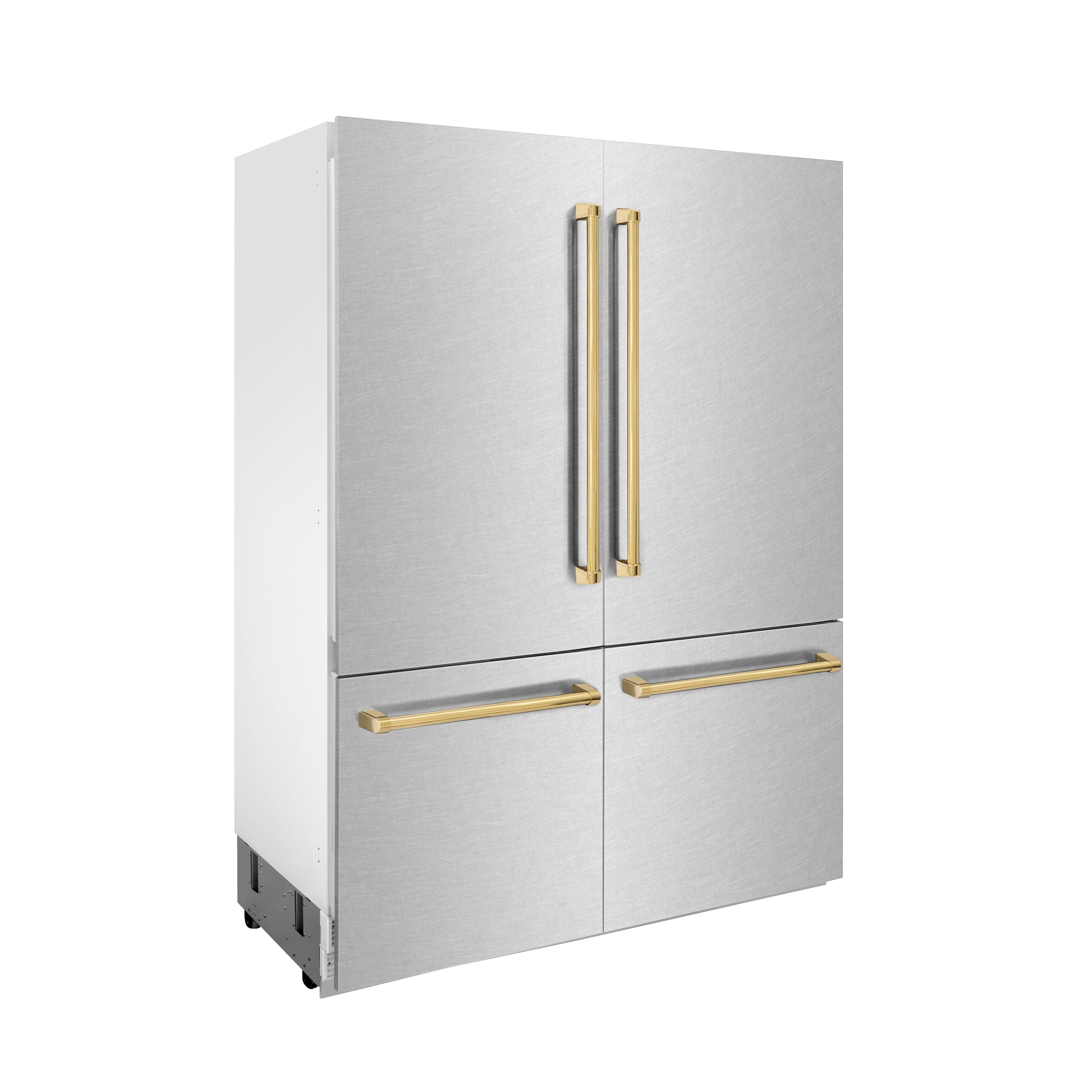 ZLINE Autograph Edition 60 in. 32.2 cu. ft. French Door Built-In Bottom Freezer Refrigerator with Water Dispenser and Ice Maker in Satin Stainless Steel with Matte Black Accents (RBIVZ-SN-60-MB)