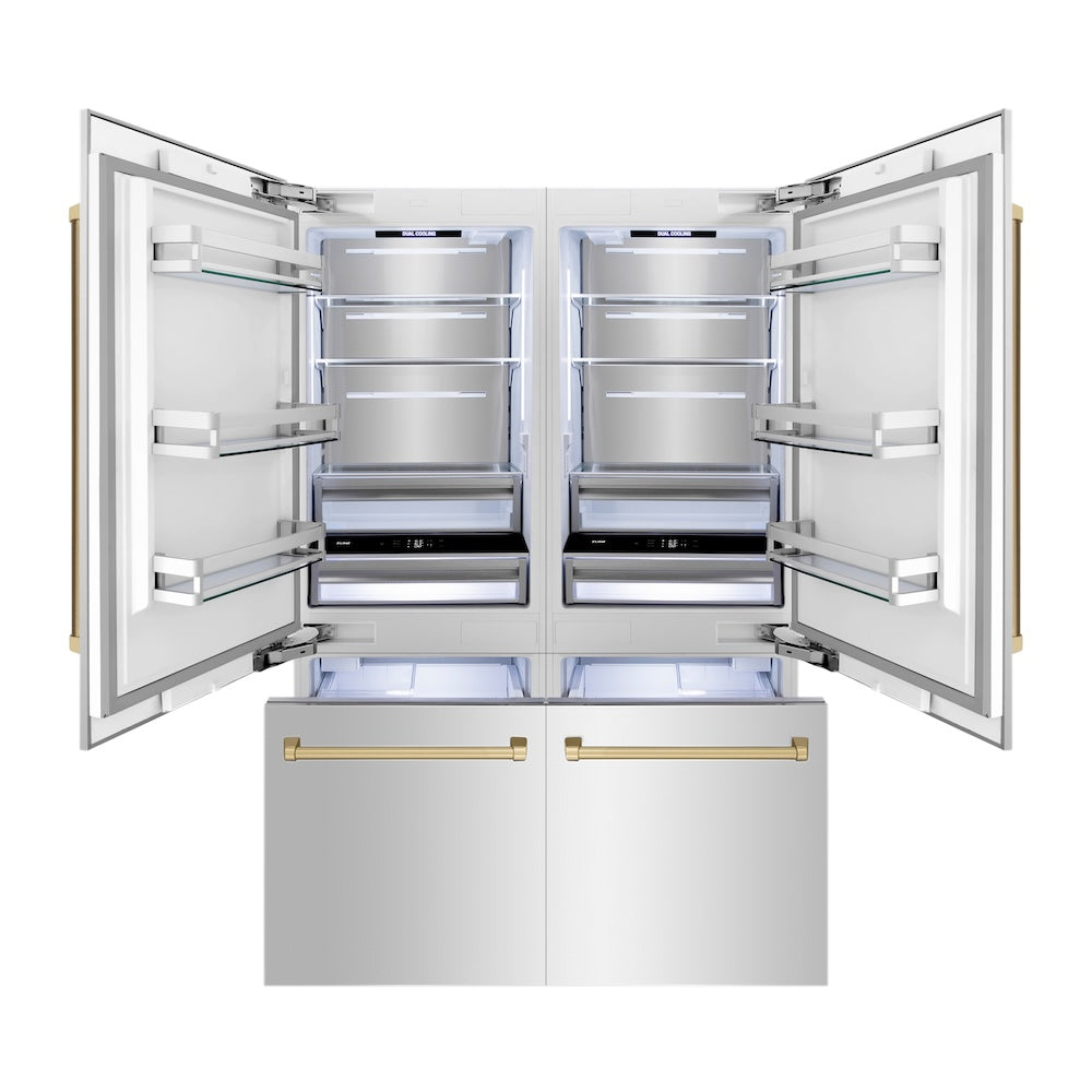 ZLINE Autograph Edition 60 in. 32.2 cu. ft. French Door Built-In Bottom Freezer Refrigerator with Water Dispenser and Ice Maker in Stainless Steel with Champagne Bronze Accents (RBIVZ-304-60-CB)