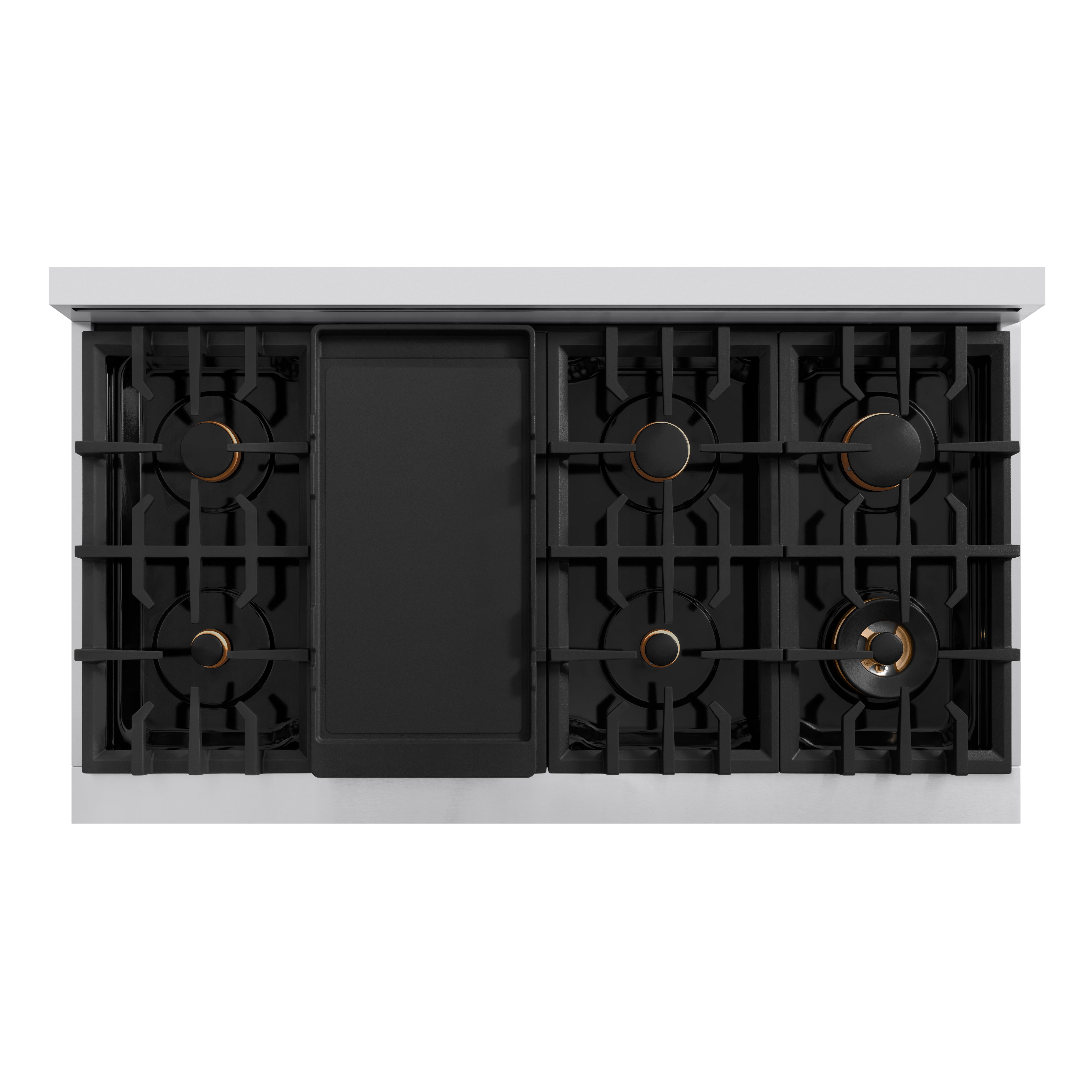 ZLINE Autograph Edition 48 in. 6.7 cu. ft. Classic Double Oven Dual Fuel Range with 8 Burner Gas Cooktop in Stainless Steel with Black Matte Doors and Polished Gold Accents (CDRZ-BLM-48-G)