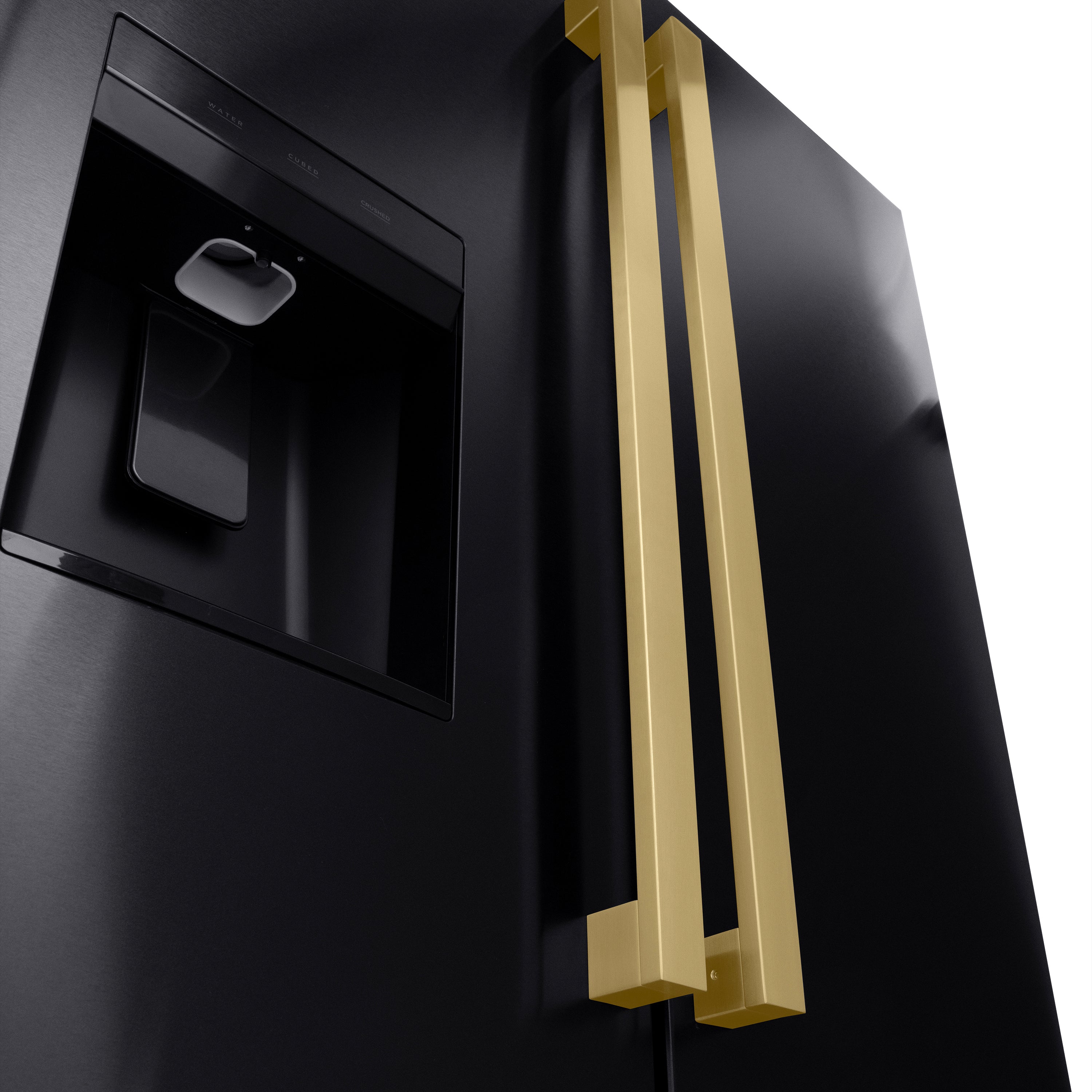 ZLINE Autograph Edition 36 in. 28.9 cu. ft. Standard-Depth French Door External Water Dispenser Refrigerator with Dual Ice Maker in Black Stainless Steel and Champagne Bronze Square Handles (RSMZ-W-36-BS-FCB)