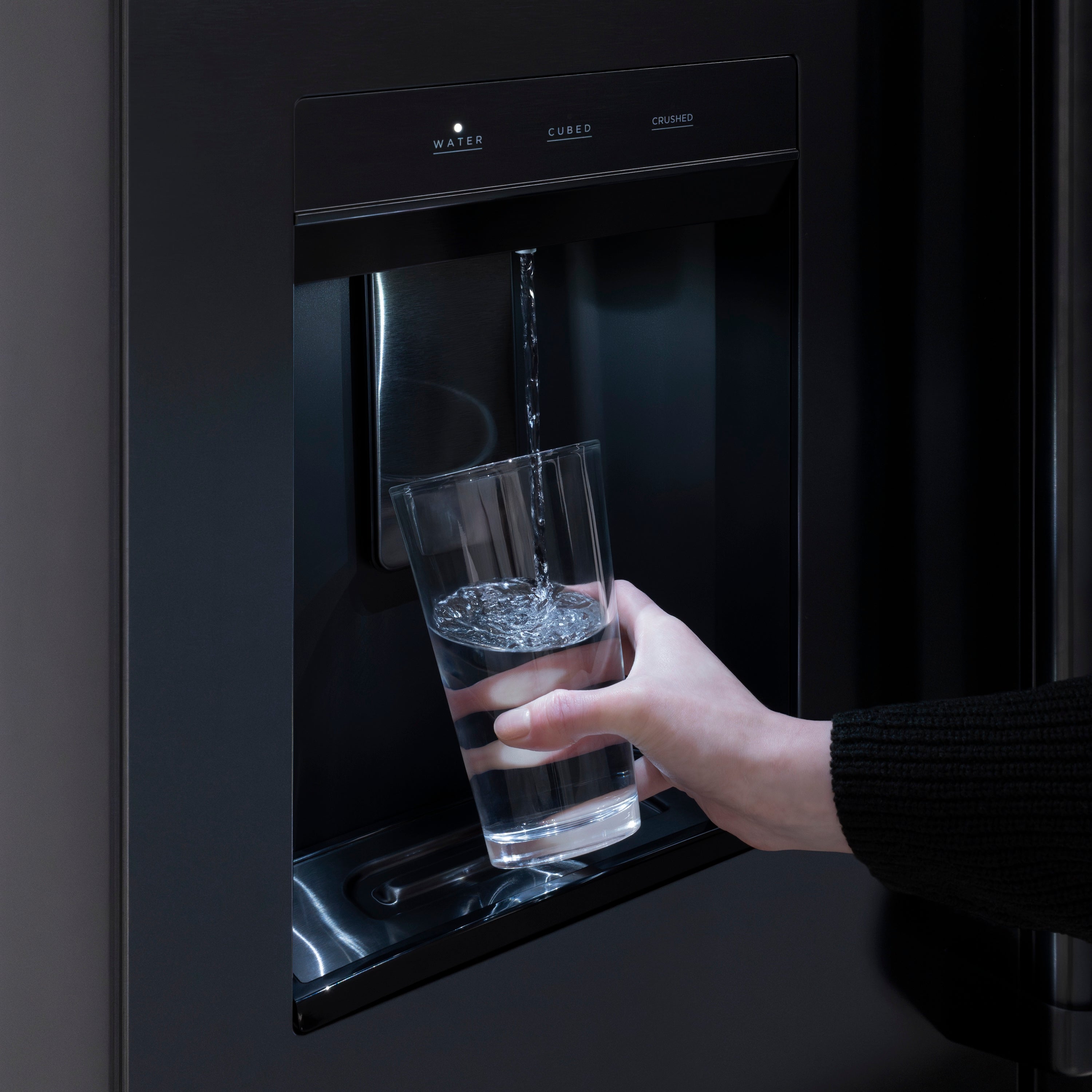 ZLINE Autograph Edition 36 in. 28.9 cu. ft. Standard-Depth French Door External Water Dispenser Refrigerator with Dual Ice Maker in Fingerprint-Resistant Black Stainless Steel and Champagne Bronze Modern Handles (RSMZ-W36-BS-FCB)