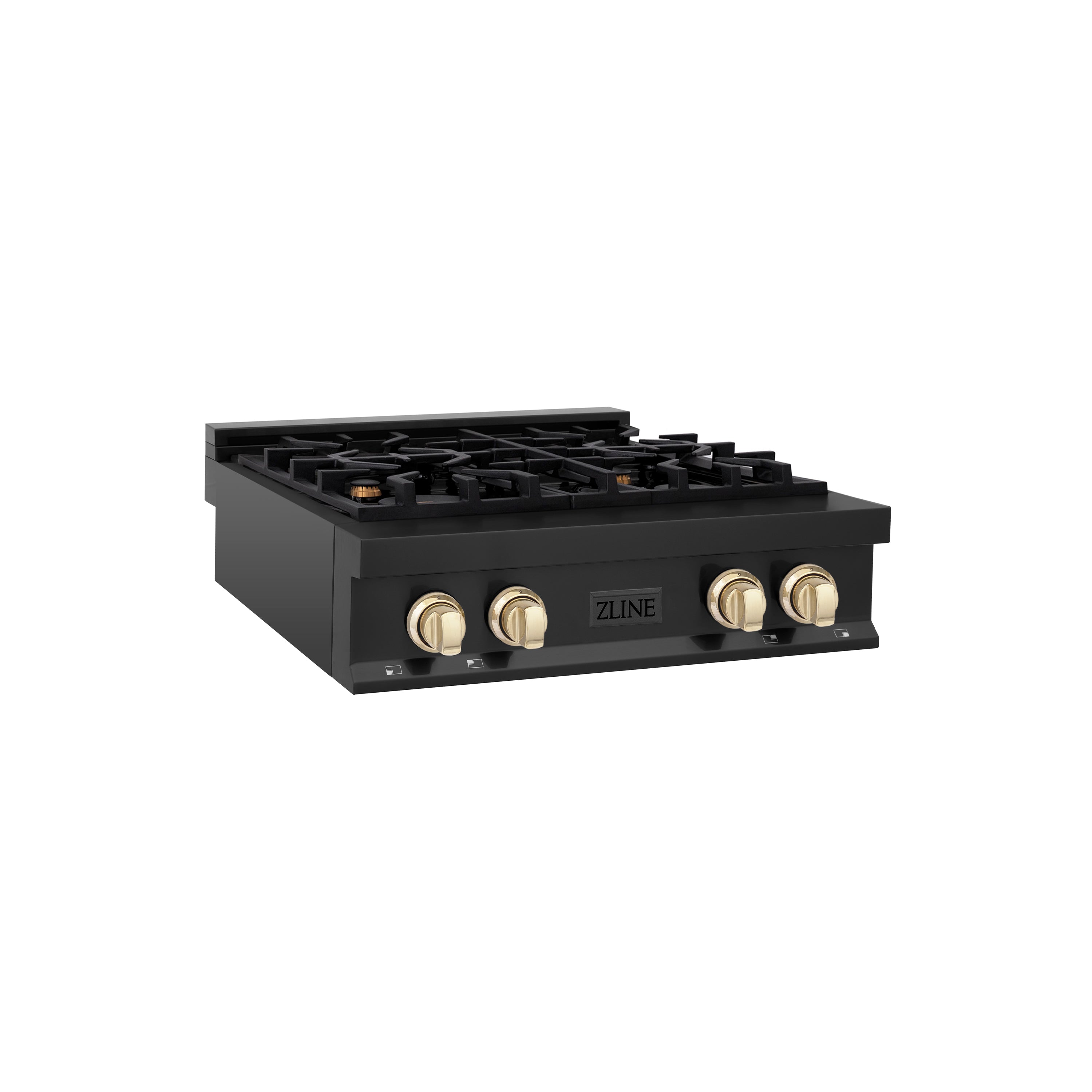 ZLINE Autograph Edition 30 in. Classic Gas Rangetop with 4 Burners and Porcelain Cooktop in Black Stainless Steel with Polished Gold Accents (RTBZ-30-G)