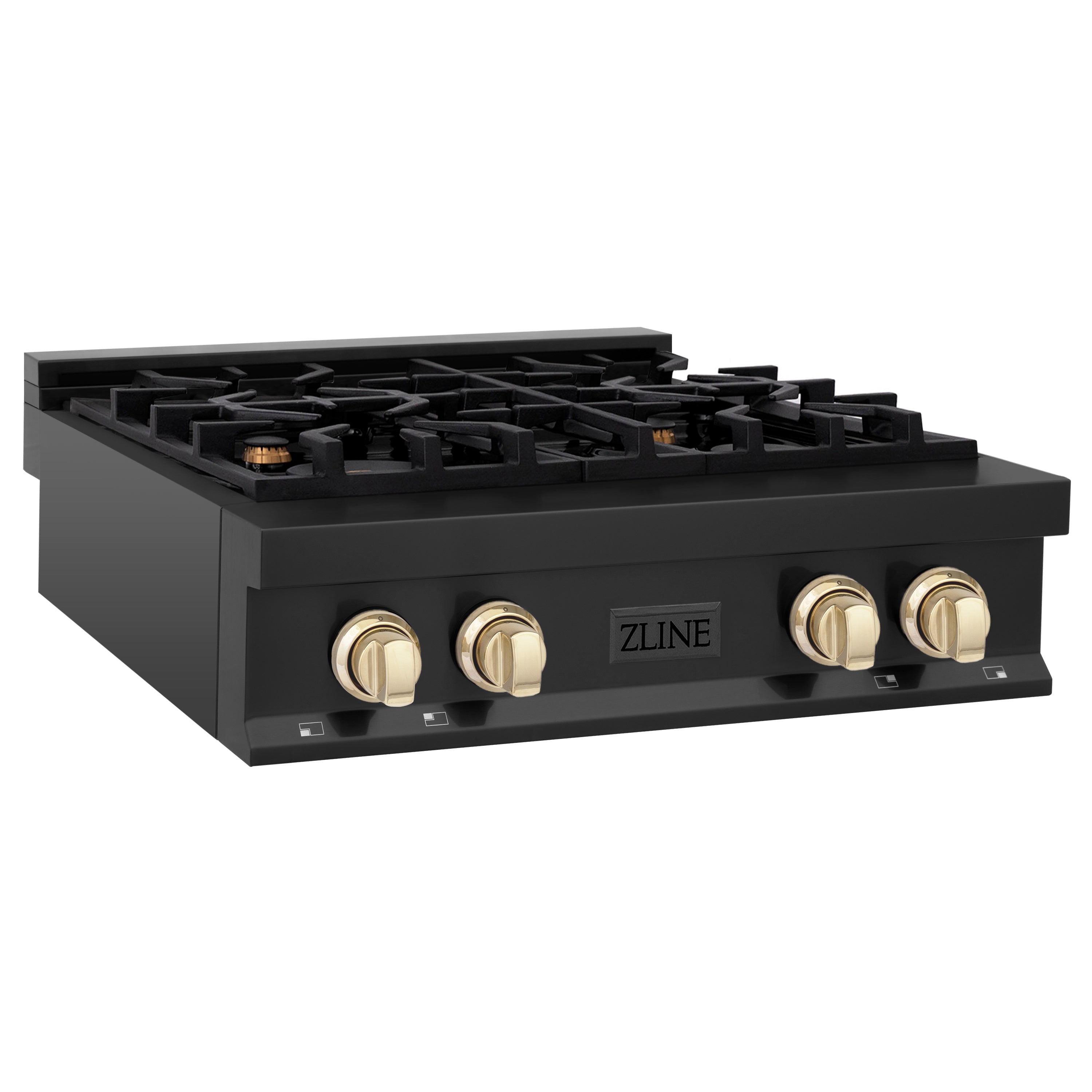 ZLINE Autograph Edition 30 in. Classic Gas Rangetop with 4 Burners and Porcelain Cooktop in Black Stainless Steel with Polished Gold Accents (RTBZ-30-G)