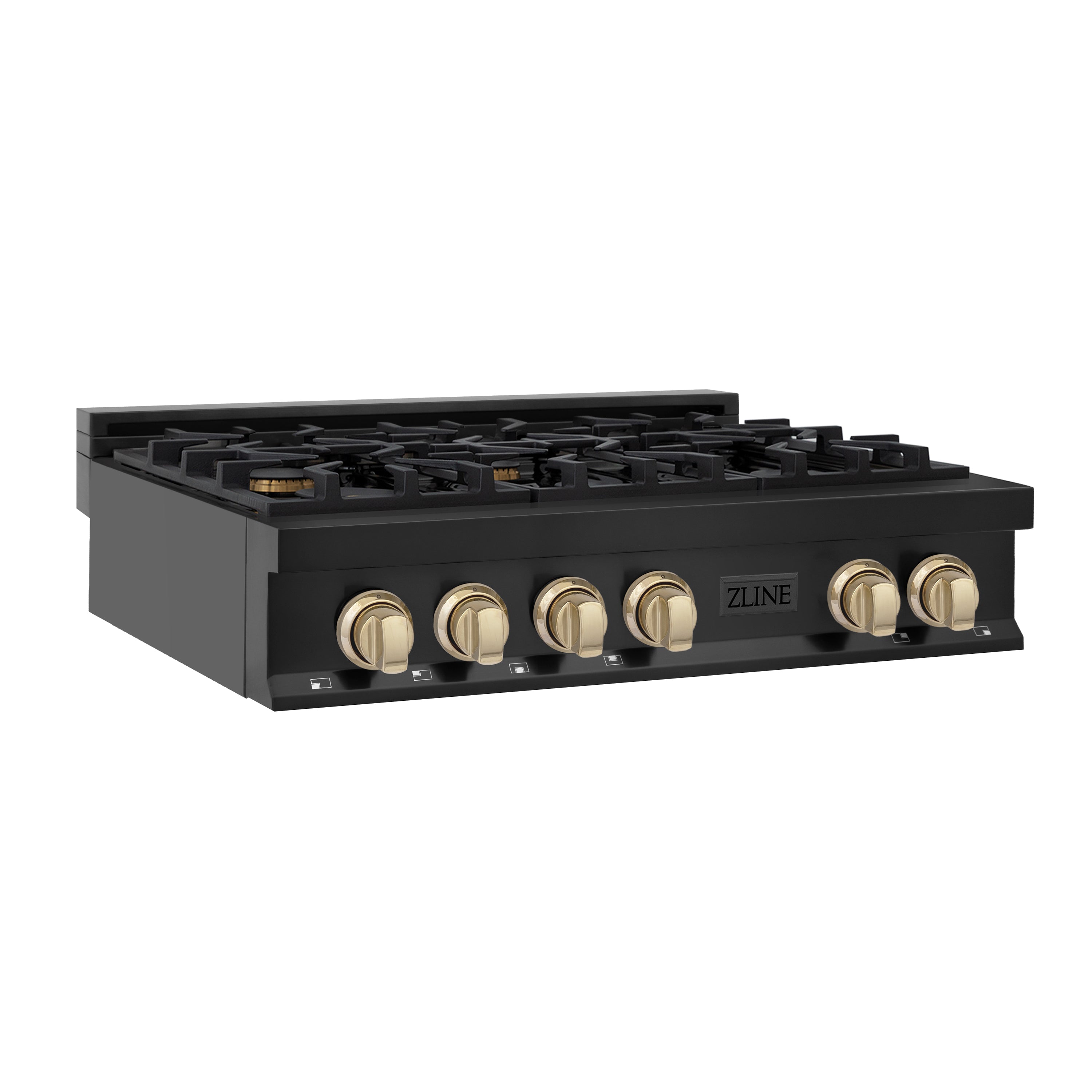 ZLINE Autograph Edition 36 in. Classic Gas Rangetop with 6 Burners and Porcelain Cooktop in Black Stainless Steel with Polished Gold Accents (RTBZ-36-G)