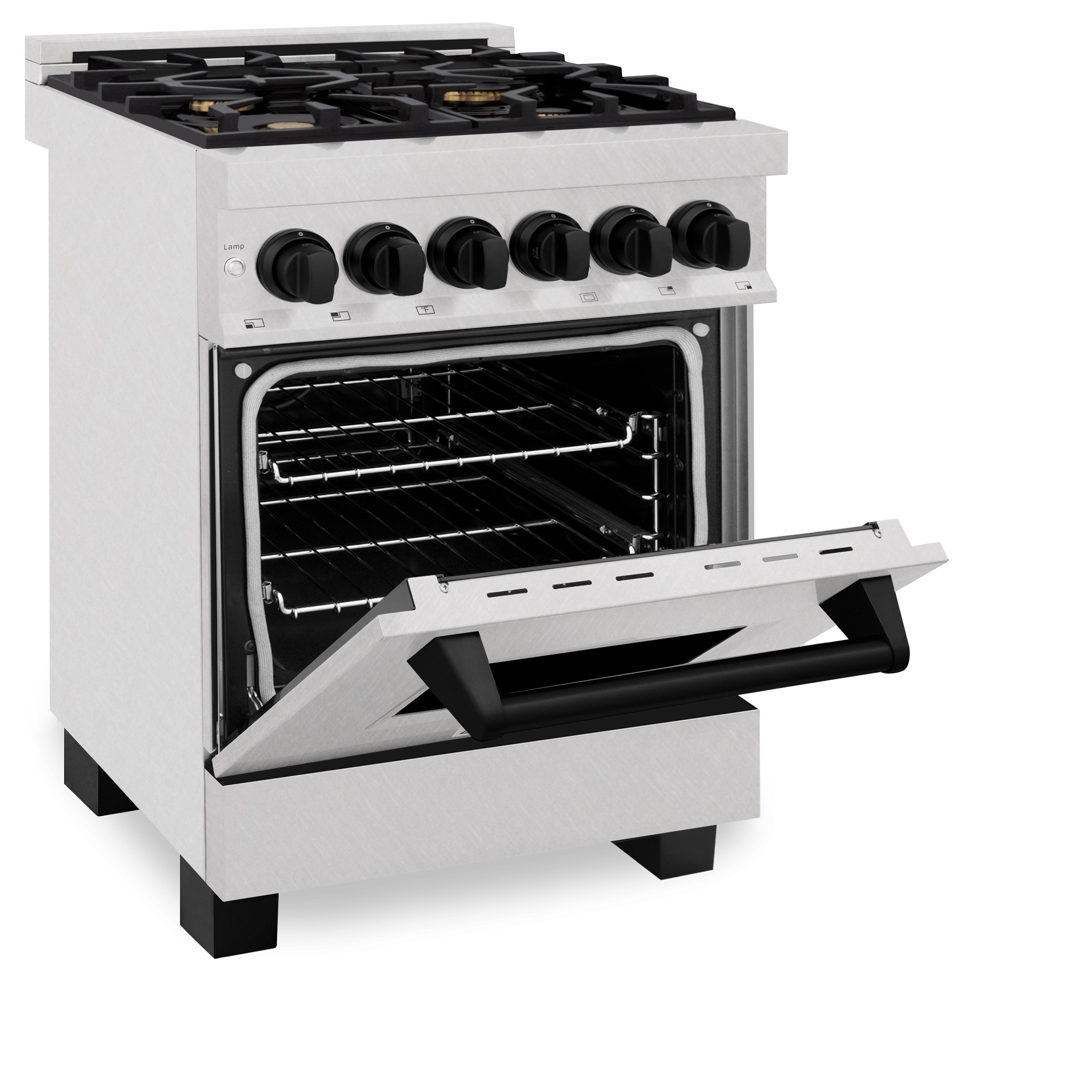 ZLINE Autograph Edition 24 in. 2.8 cu. ft. Legacy Dual Fuel Range with 4 Burner Gas Cooktop and Electric Convection Oven in Satin Stainless Steel and Matte Black Accents (RASZ-SN-24-MB)