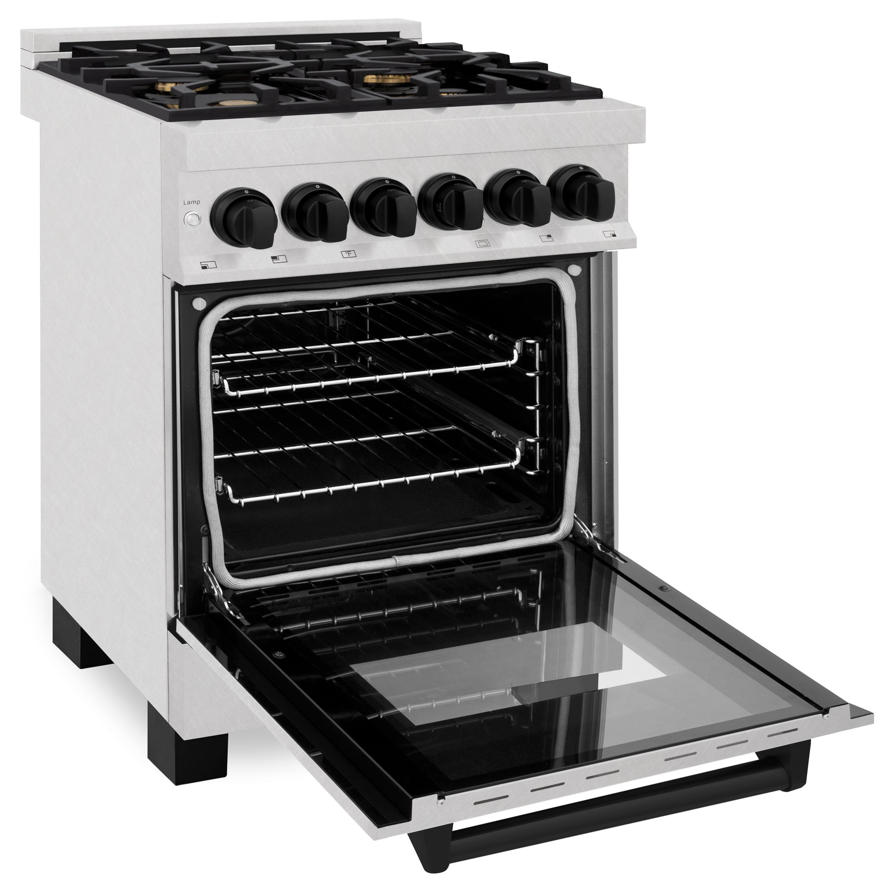 ZLINE Autograph Edition 24 in. 2.8 cu. ft. Legacy Dual Fuel Range with 4 Burner Gas Cooktop and Electric Convection Oven in Satin Stainless Steel and Matte Black Accents (RASZ-SN-24-MB)