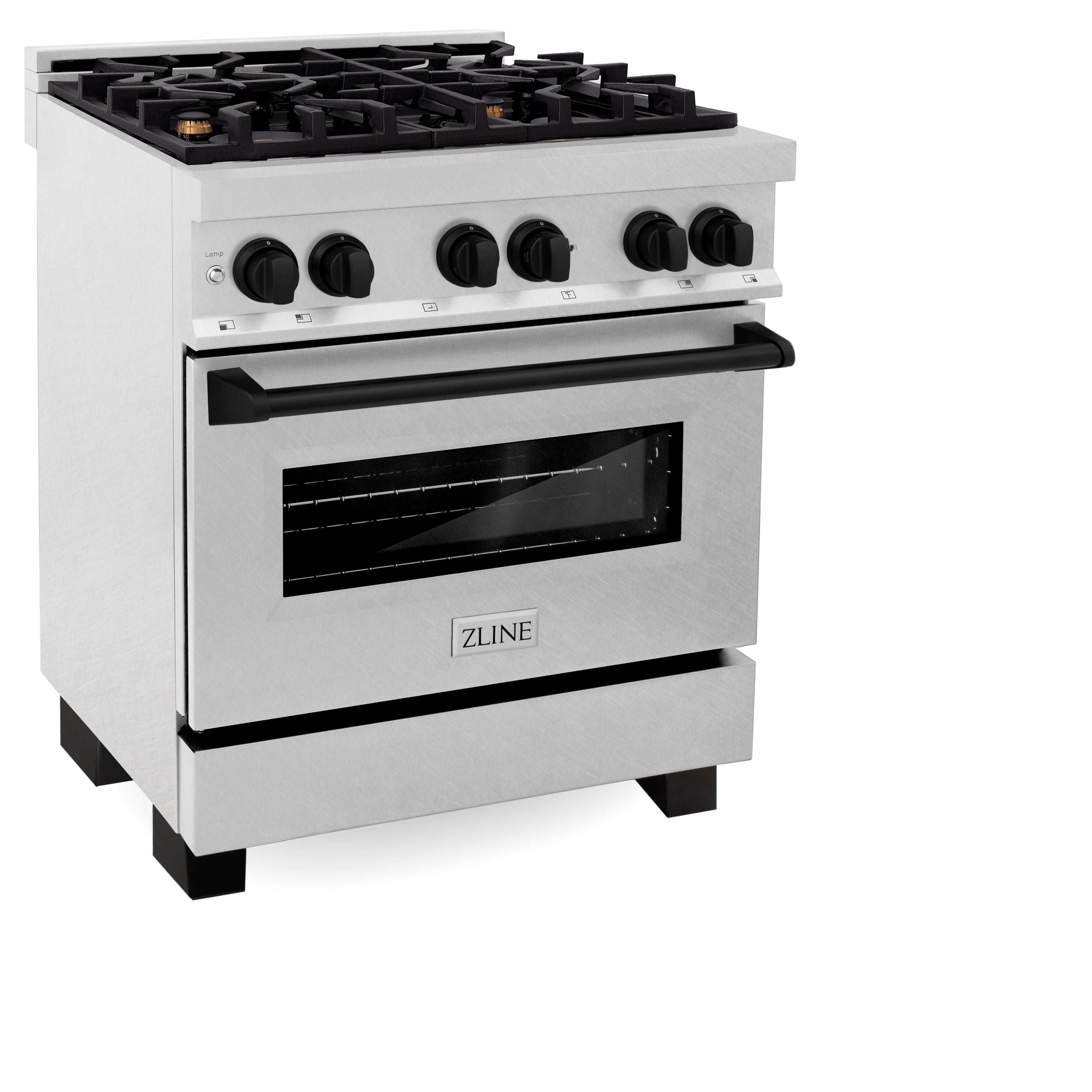 ZLINE Autograph Edition 30 in. 4.0 cu. ft. Legacy Dual Fuel Range with 4 Burner Gas Cooktop and Electric Convection Oven in Satin Stainless Steel and Matte Black Accents (RASZ-SN-30-MB)
