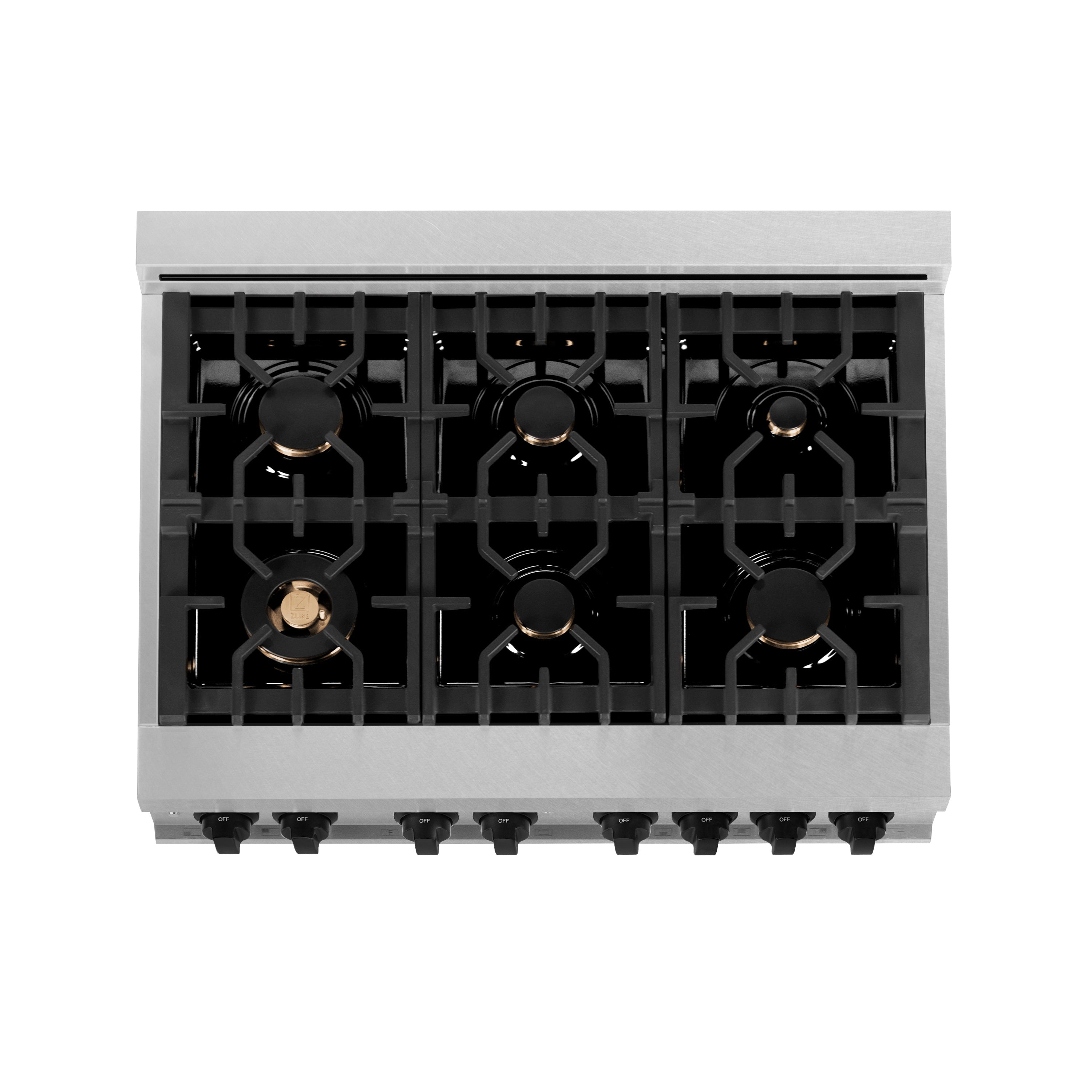ZLINE Autograph Edition 36 in. 4.6 cu. ft. Legacy Dual Fuel Range with 6 Burner Gas Cooktop and Electric Convection Oven in Satin Stainless Steel and Matte Black Accents (RASZ-SN-36-MB)