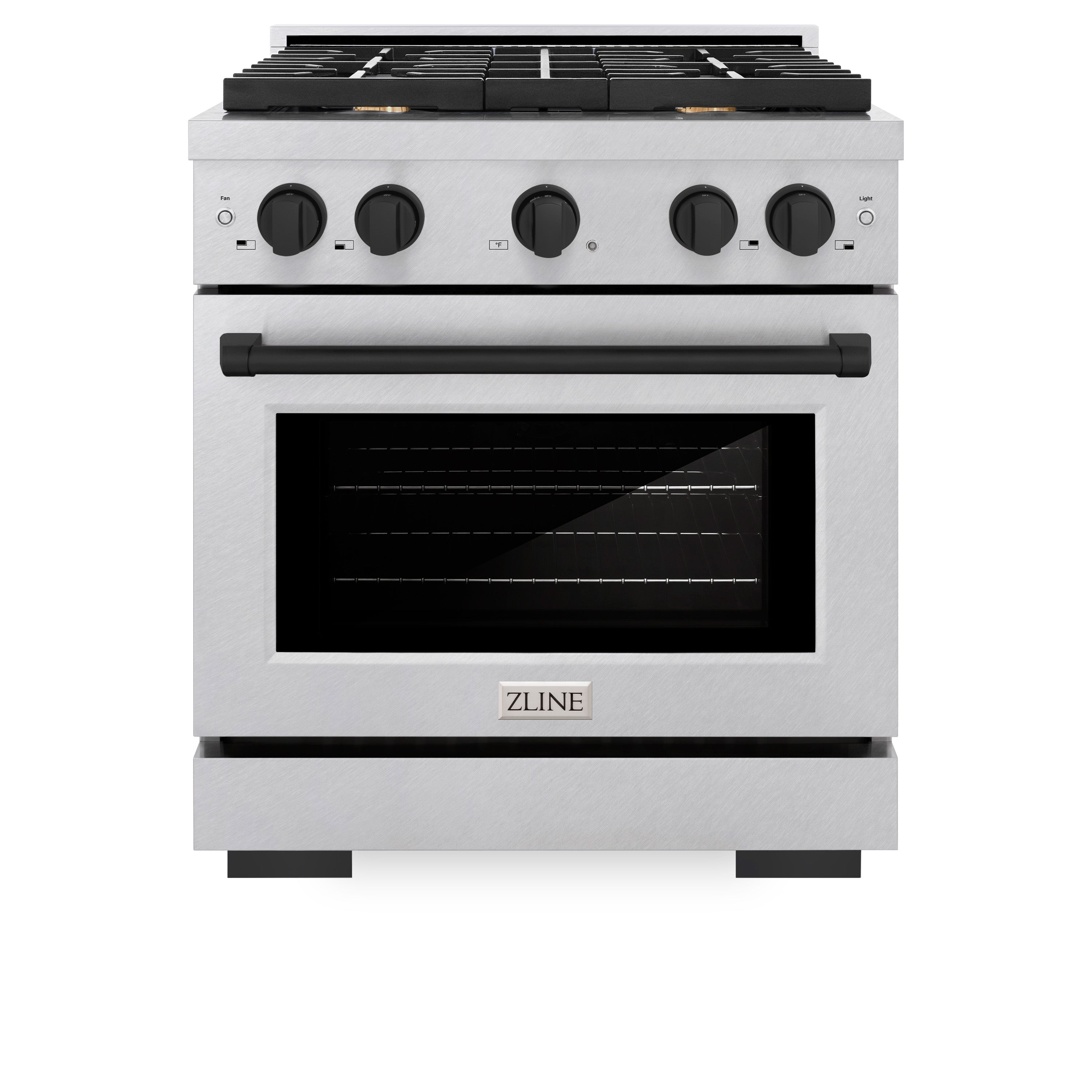 ZLINE Autograph Edition 30 in. 4.2 cu. ft. Paramount Dual Fuel Range with 4 Burner Gas Cooktop and Electric Convection Oven in Satin Stainless Steel with Matte Black Accents (SDRSZ-30-MB)