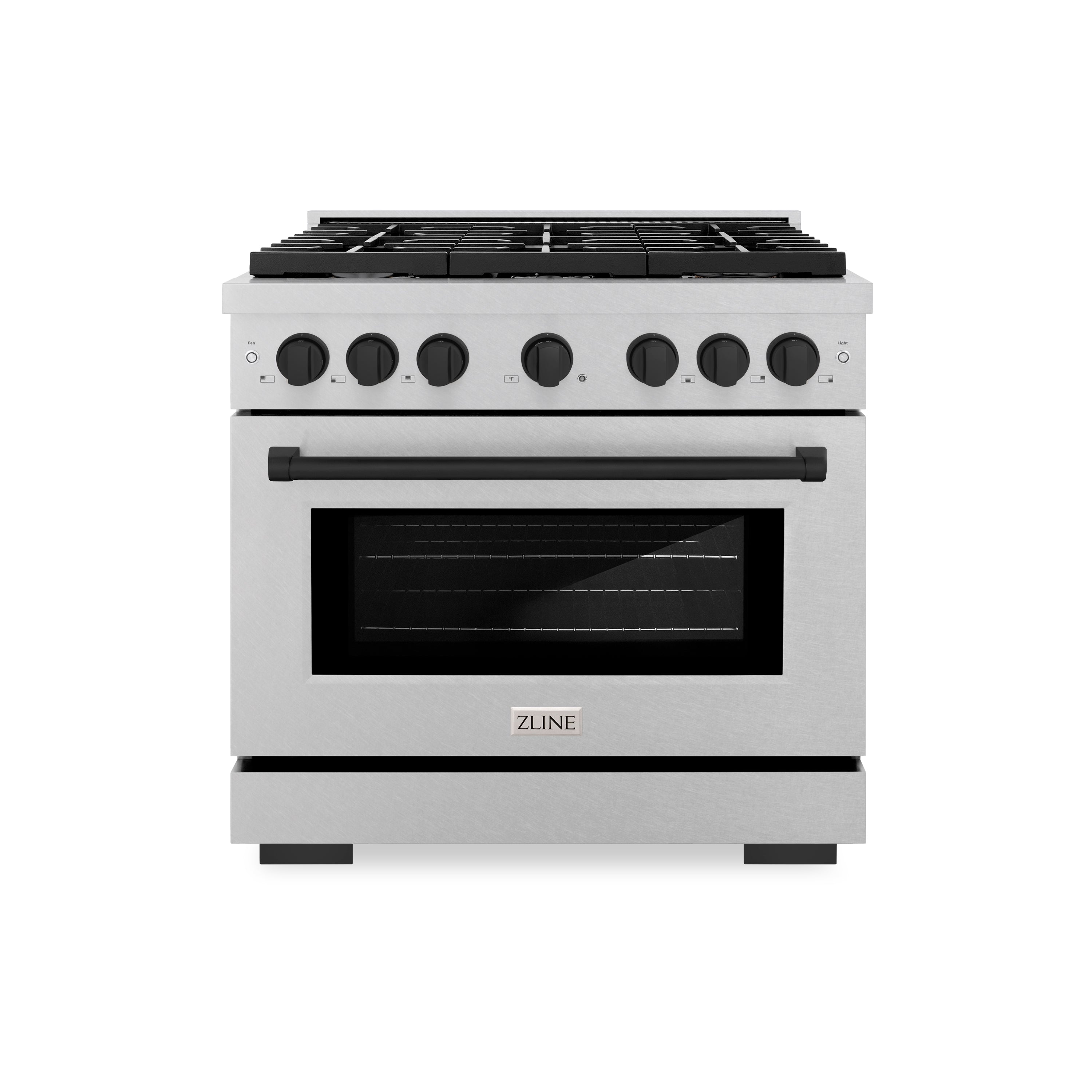 ZLINE Autograph Edition 36 in. 5.2 cu. ft. Paramount Dual Fuel Range with 6 Burner Gas Cooktop and Electric Convection Oven in Satin Stainless Steel with Matte Black Accents (SDRSZ-36-MB)