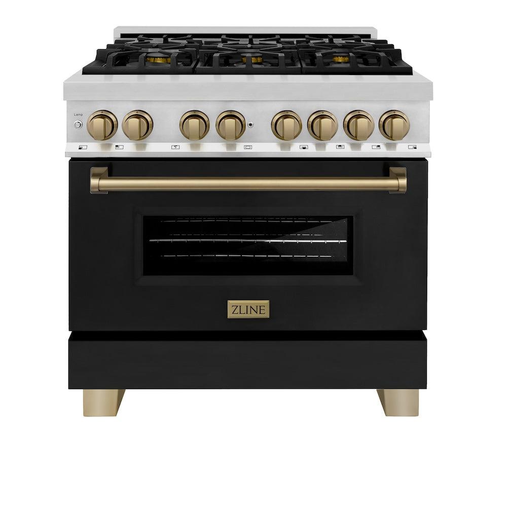 ZLINE Autograph Edition 36 in. 4.6 cu. ft. Legacy Dual Fuel Range with 6 Burner Gas Cooktop and Electric Convection Oven (RAZ-BLM-36-CB)