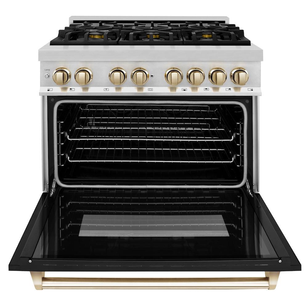 ZLINE Autograph Edition 36 in. 4.6 cu. ft. Legacy Dual Fuel Range with 6 Burner Gas Cooktop and Electric Convection Oven (RAZ-BLM-36-G)