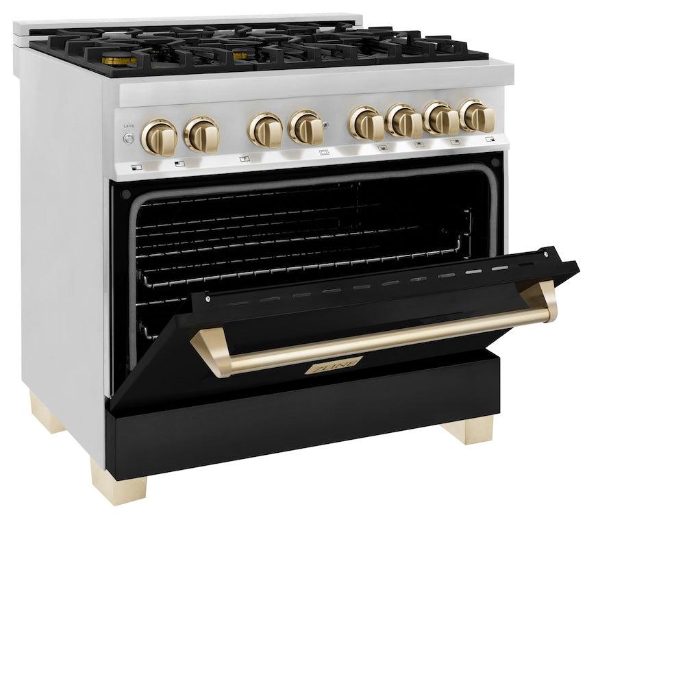 ZLINE Autograph Edition 36 in. 4.6 cu. ft. Legacy Dual Fuel Range with 6 Burner Gas Cooktop and Electric Convection Oven (RAZ-BLM-36-G)