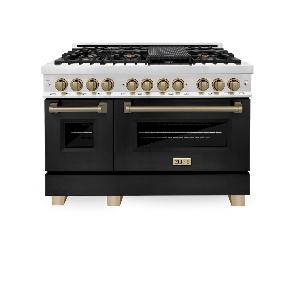 ZLINE Autograph Edition 48 in. 6.0 cu. ft. Legacy Dual Fuel Range with 7 Burner Gas Cooktop and 2 Electric Ovens in Stainless Steel and Champagne Bronze Accents (RAZ-48-CB)