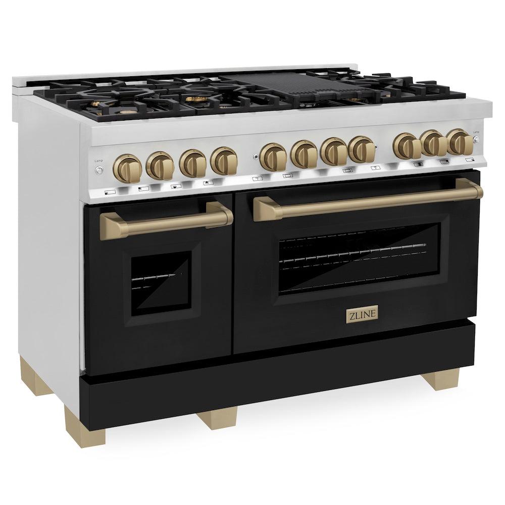 ZLINE Autograph Edition 48 in. 6.0 cu. ft. Legacy Dual Fuel Range with 7 Burner Gas Cooktop and 2 Electric Ovens in Stainless Steel and Champagne Bronze Accents (RAZ-48-CB)