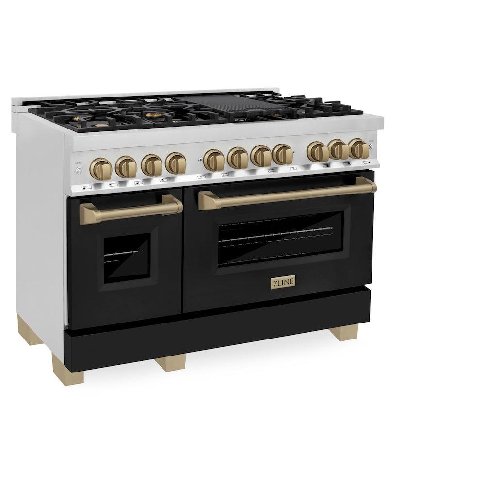 ZLINE Autograph Edition 48 in. 6.0 cu. ft. Legacy Dual Fuel Range with 7 Burner Gas Cooktop and 2 Electric Ovens in Stainless Steel and Champagne Bronze Accents (RAZ-48-CB)