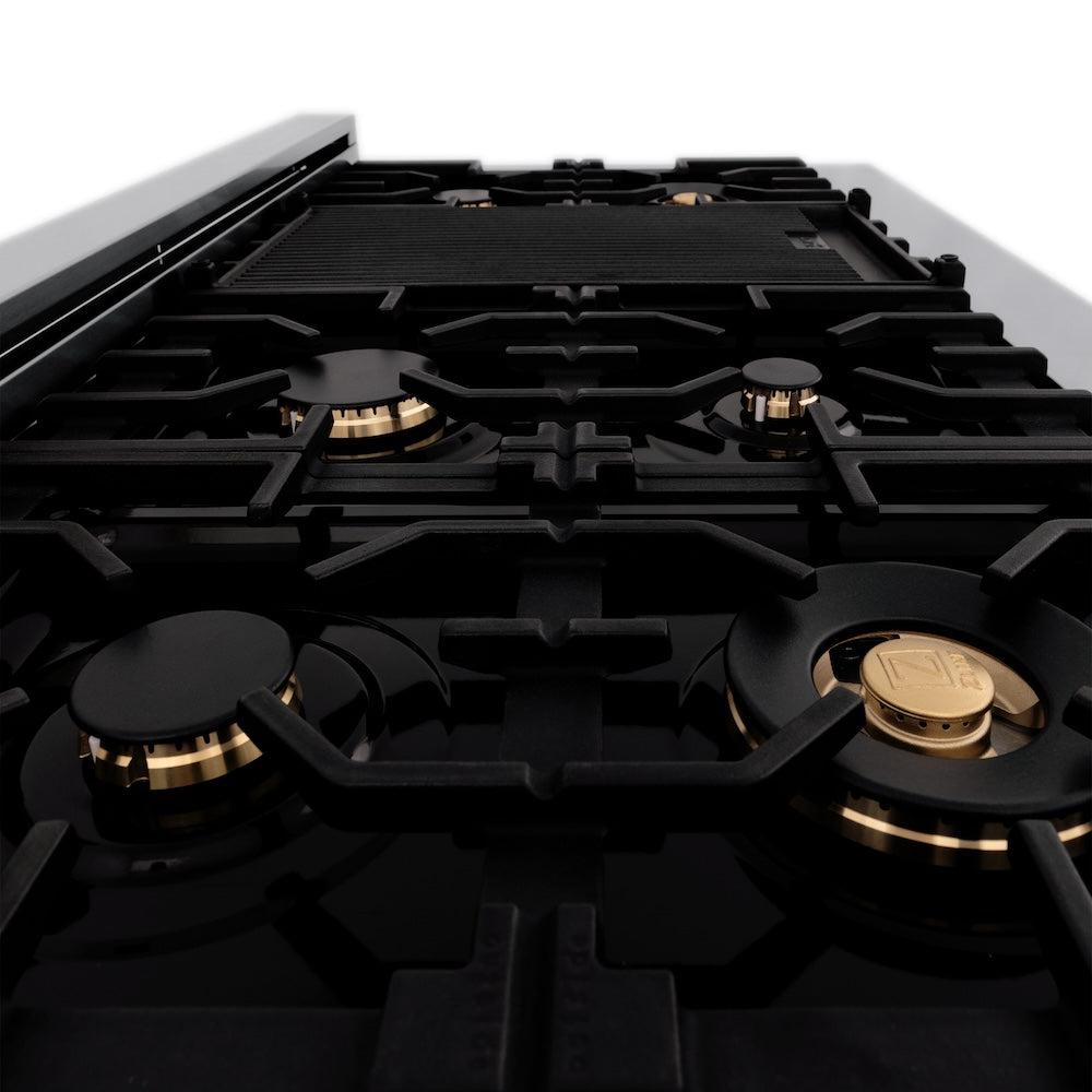 ZLINE Autograph Edition 48 in. 6.0 cu. ft. Legacy Dual Fuel Range with 7 Burner Gas Cooktop and 2 Electric Ovens in Stainless Steel and Champagne Bronze Accents (RAZ-48-CB)