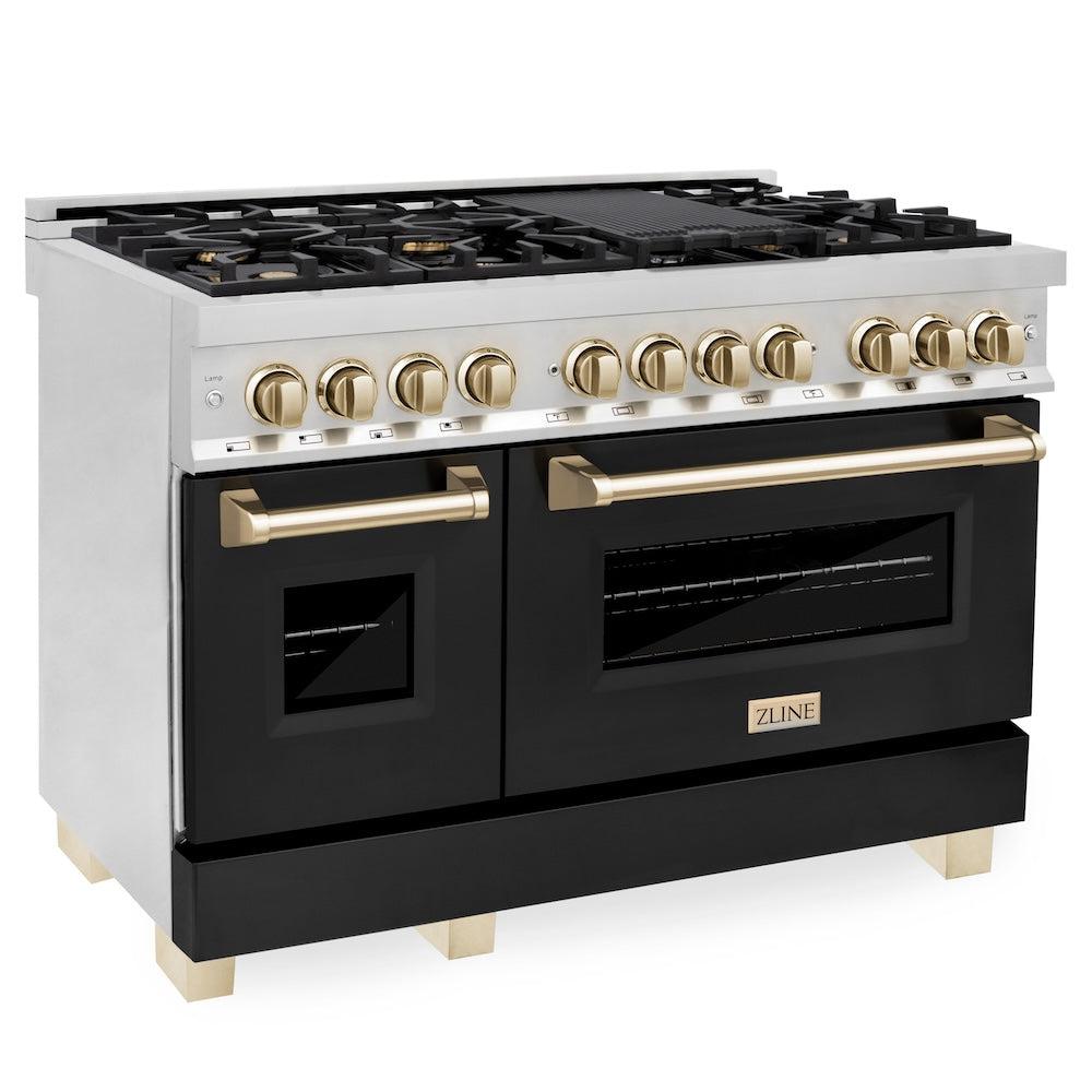 ZLINE Autograph Edition 48 in. 6.0 cu. ft. Legacy Dual Fuel Range with 7 Burner Gas Cooktop and 2 Electric Ovens in Stainless Steel and Champagne Bronze Accents (RAZ-48-CB)