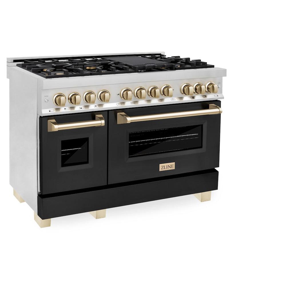 ZLINE Autograph Edition 48 in. 6.0 cu. ft. Legacy Dual Fuel Range with 7 Burner Gas Cooktop and 2 Electric Ovens in Stainless Steel and Champagne Bronze Accents (RAZ-48-CB)