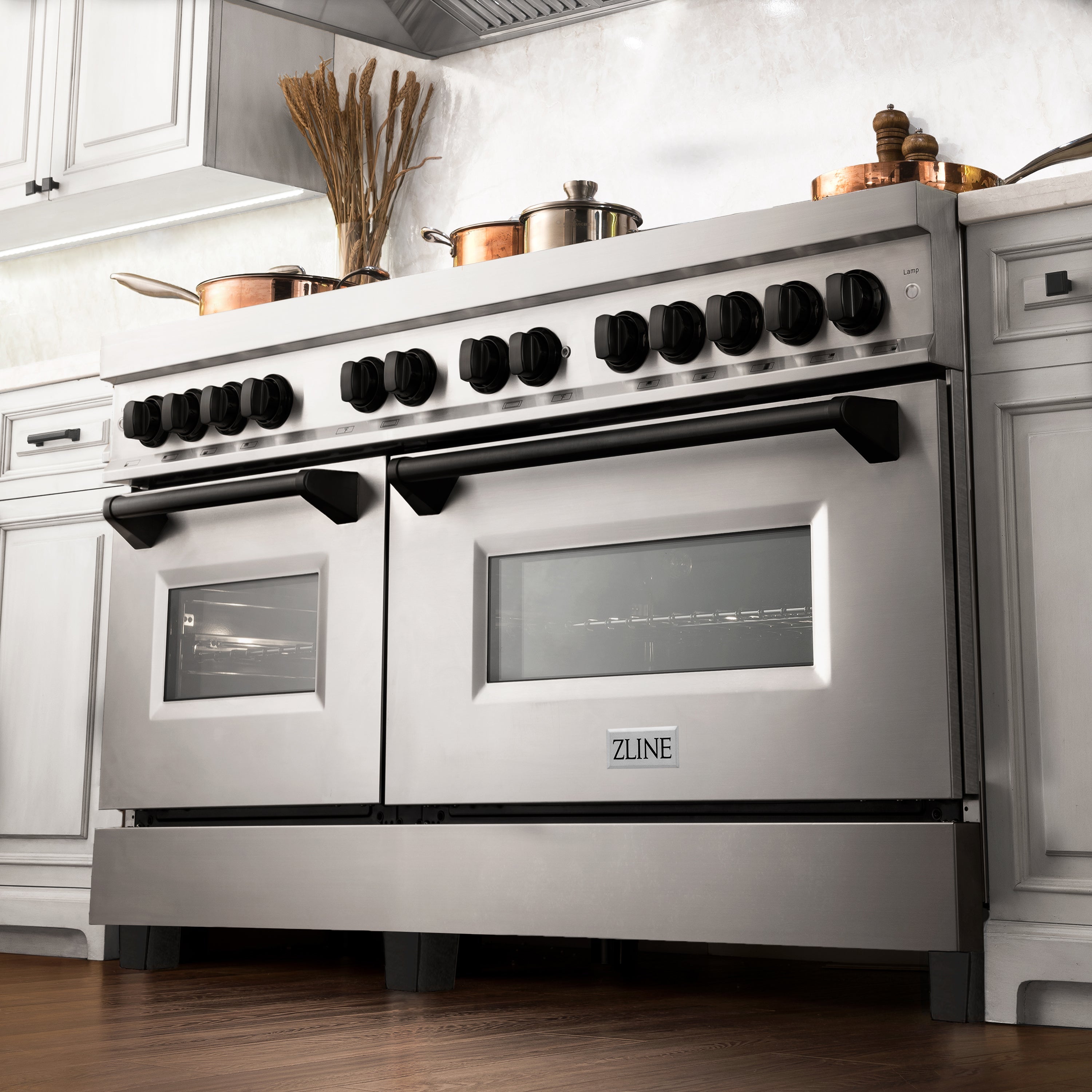 ZLINE Autograph Edition 60 in. 7.4 cu. ft. Legacy Dual Fuel Range with 9 Burner Gas Cooktop and 2 Electric Convection Ovens in Stainless Steel and Champagne Bronze Accents (RAZ-60-CB)