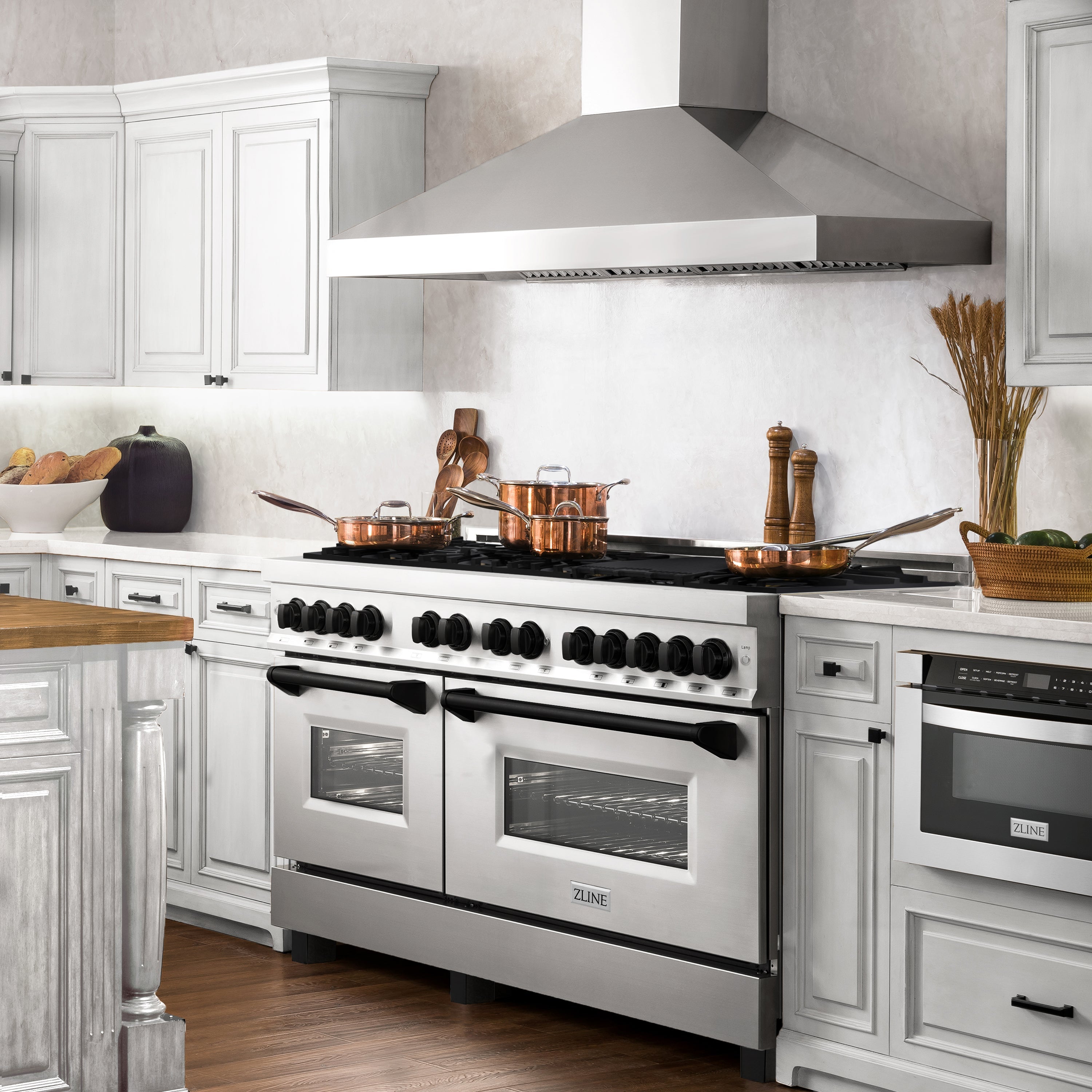 ZLINE Autograph Edition 60 in. 7.4 cu. ft. Legacy Dual Fuel Range with 9 Burner Gas Cooktop and 2 Electric Convection Ovens in Stainless Steel and Champagne Bronze Accents (RAZ-60-CB)