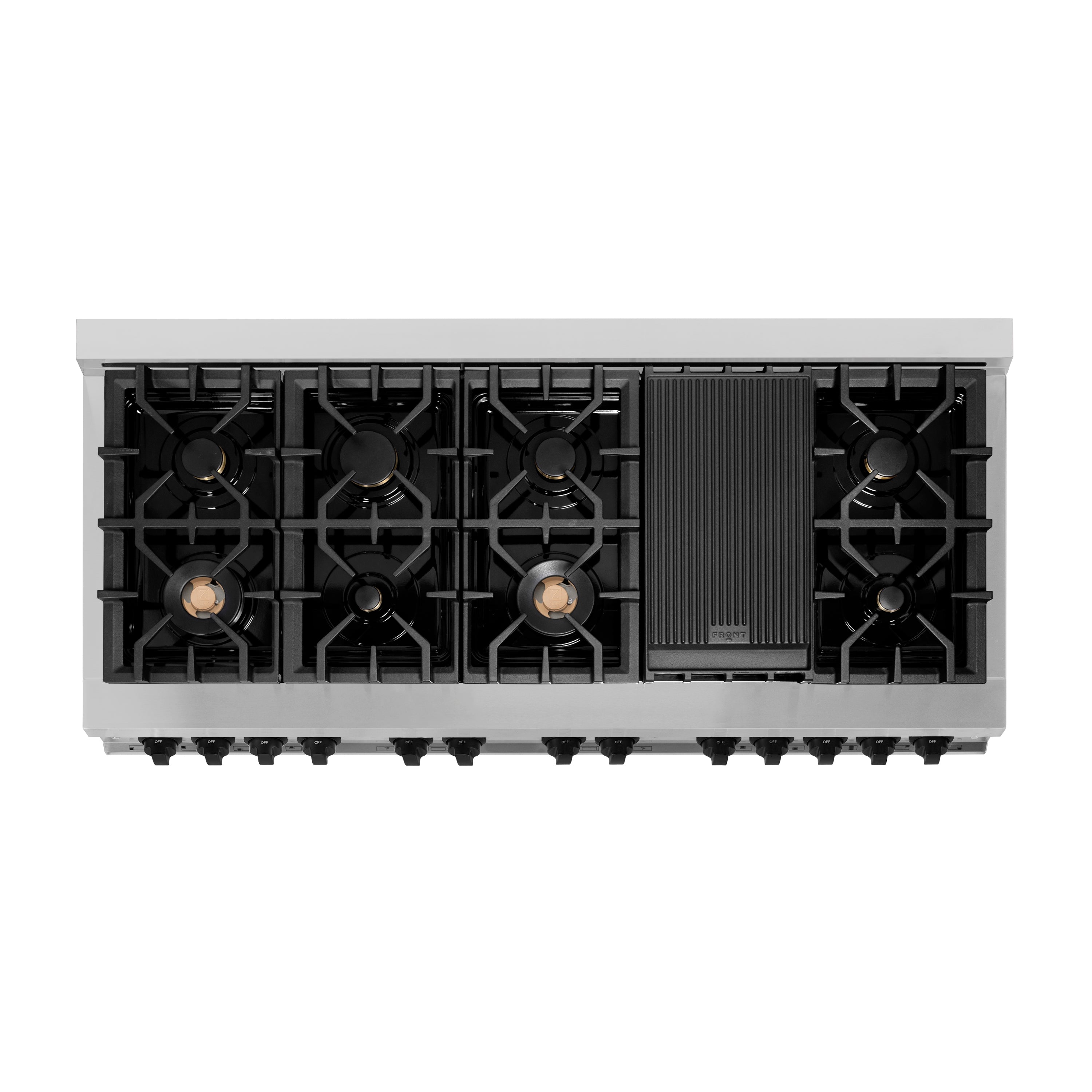 ZLINE Autograph Edition 60 in. 7.4 cu. ft. Legacy Dual Fuel Range with 9 Burner Gas Cooktop and 2 Electric Convection Ovens in Stainless Steel and Champagne Bronze Accents (RAZ-60-CB)