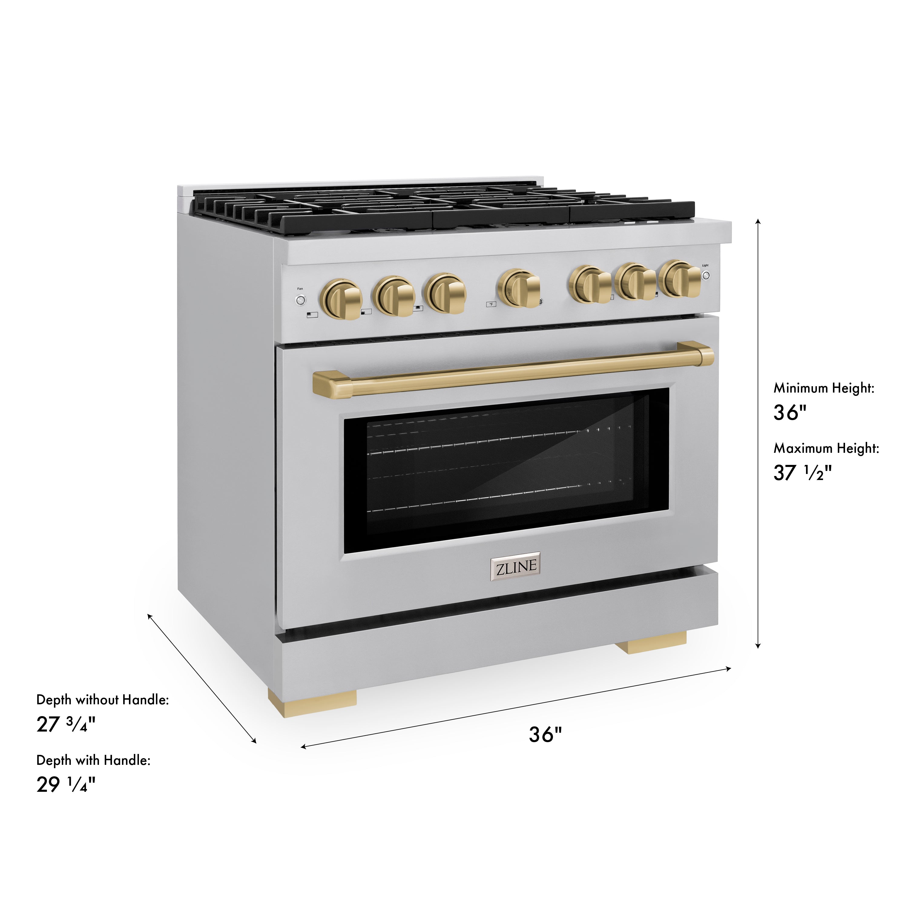 ZLINE Autograph Edition 36 in. 5.2 cu. ft. Paramount Gas Range with 6 Burner Cooktop and Convection Gas Oven in Stainless Steel and Champagne Bronze Accents (SGRZ-36-CB)