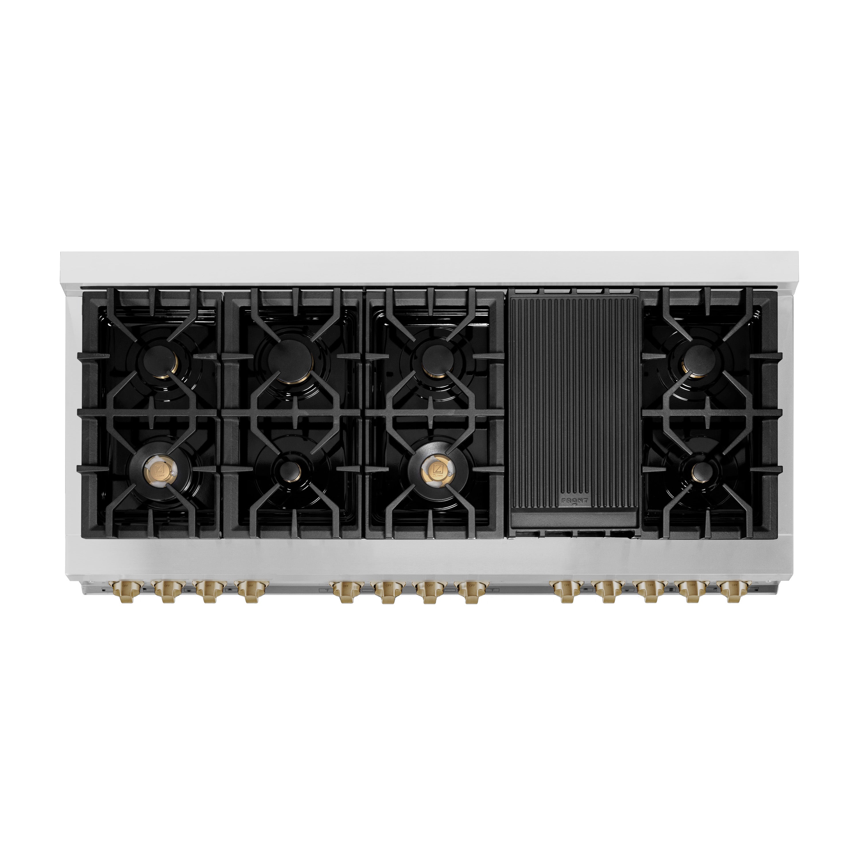 ZLINE Autograph Edition 60 in. 7.4 cu. ft. Legacy Dual Fuel Range with 9 Burner Gas Cooktop and 2 Electric Convection Ovens in Stainless Steel and Champagne Bronze Accents (RAZ-60-CB)