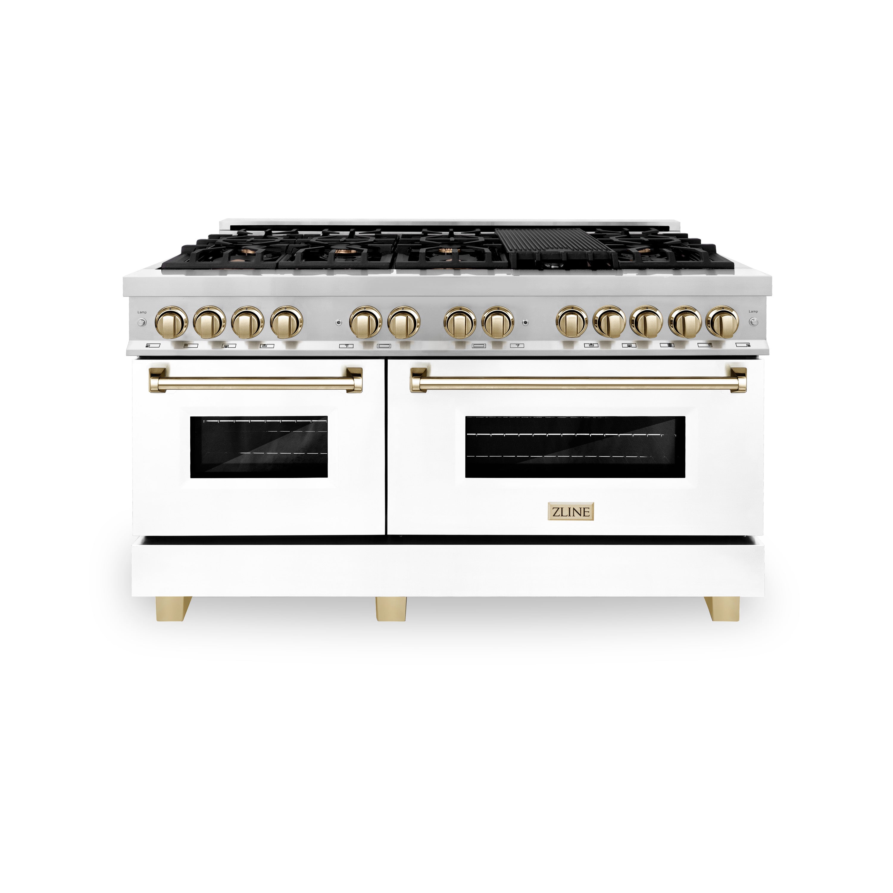 ZLINE Autograph Edition 60 in. 7.4 cu. ft. Legacy Dual Fuel Range with 9 Burner Gas Cooktop and 2 Electric Convection Ovens in Stainless Steel and Champagne Bronze Accents (RAZ-60-CB)