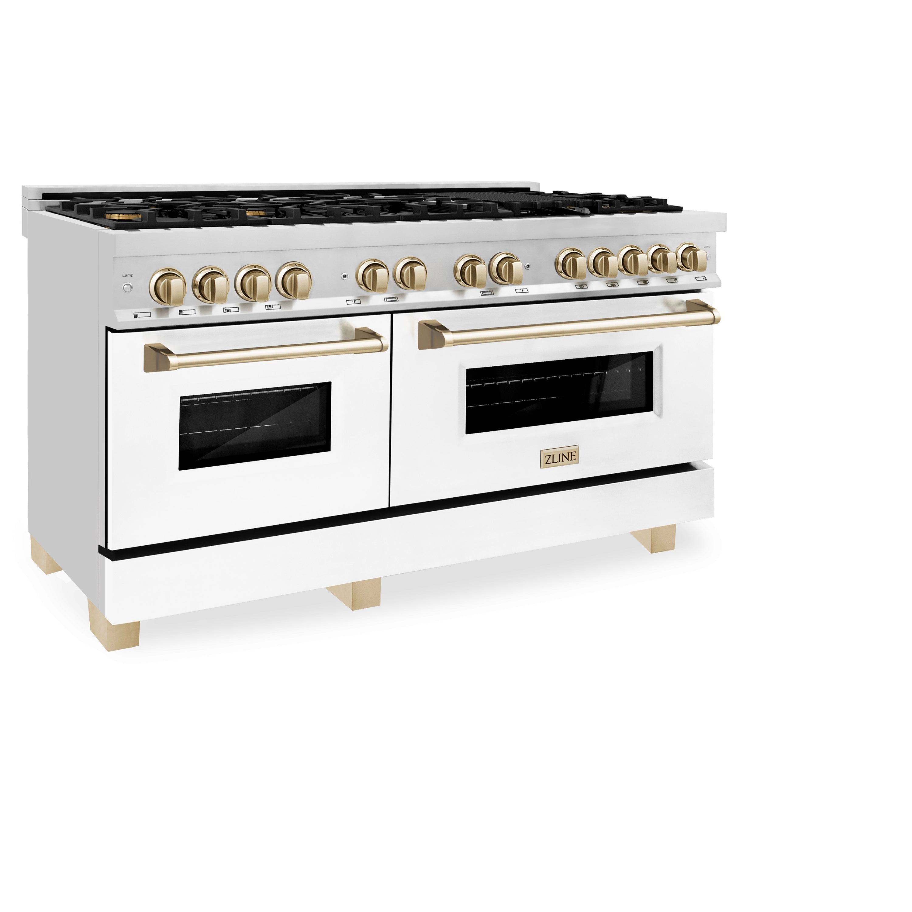 ZLINE Autograph Edition 60 in. 7.4 cu. ft. Legacy Dual Fuel Range with 9 Burner Gas Cooktop and 2 Electric Convection Ovens in Stainless Steel and Champagne Bronze Accents (RAZ-60-CB)
