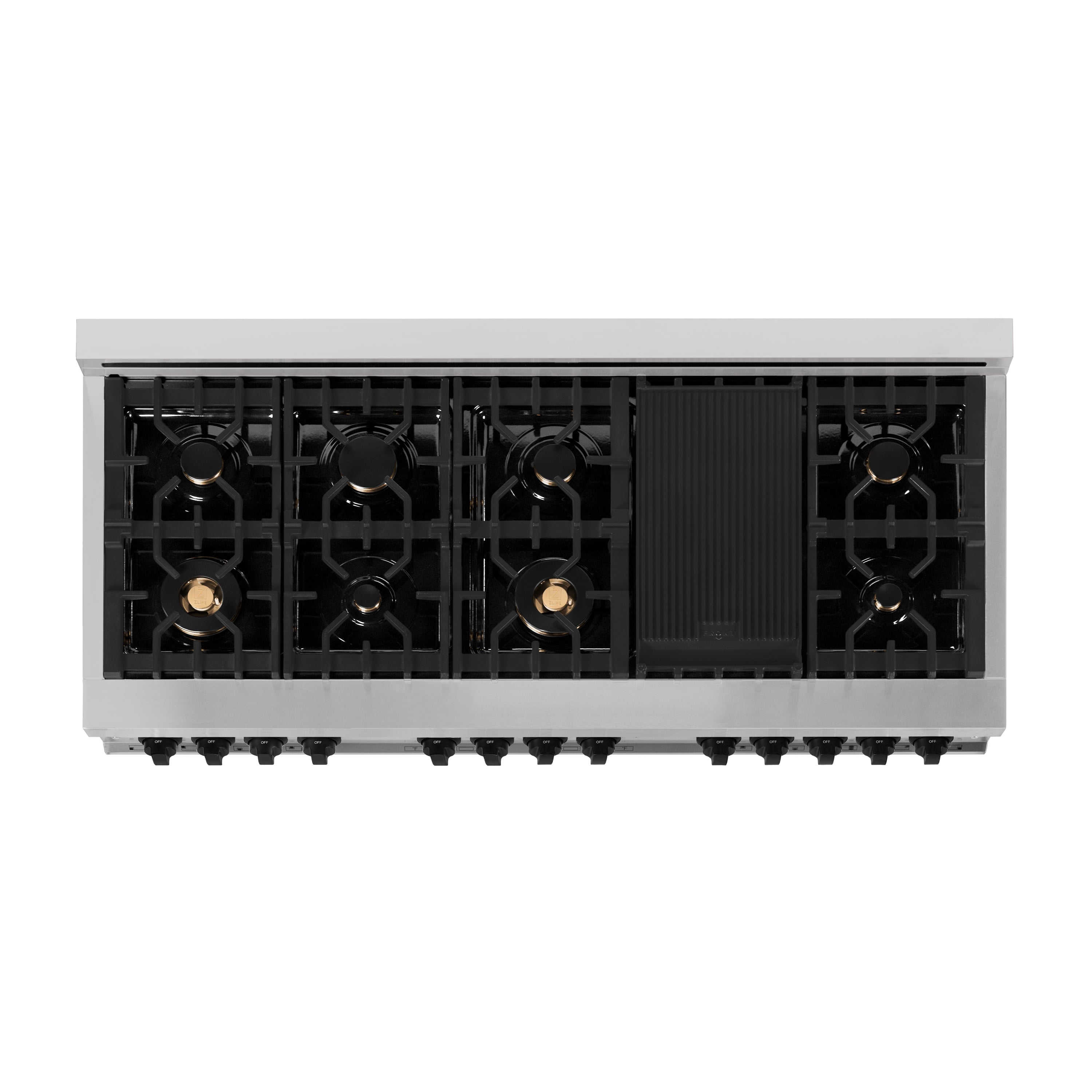 ZLINE Autograph Edition 60 in. 7.4 cu. ft. Legacy Dual Fuel Range with 9 Burner Gas Cooktop and 2 Electric Convection Ovens in Stainless Steel and Champagne Bronze Accents (RAZ-60-CB)