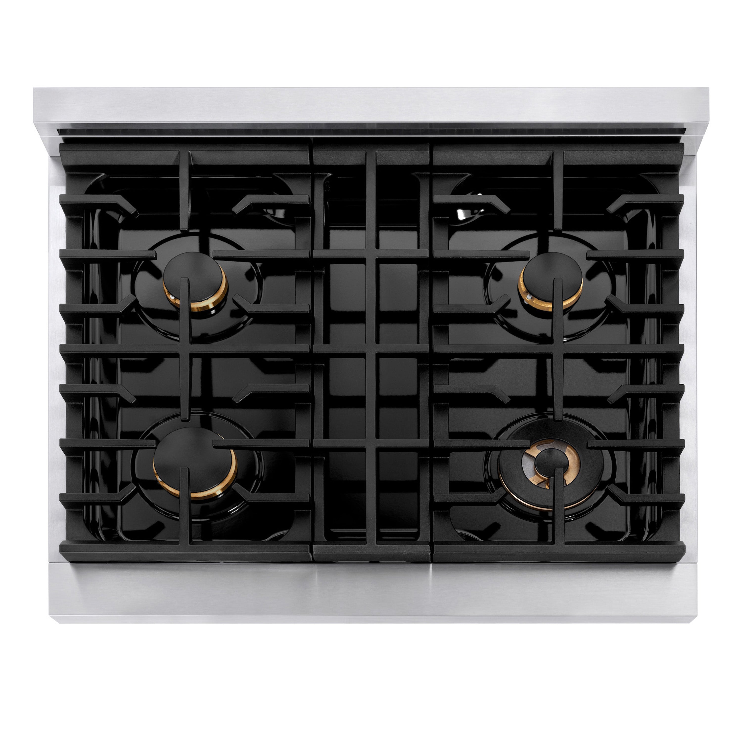 ZLINE Autograph Edition 30 in. 4.2 cu. ft. Paramount Dual Fuel Range with 4 Burner Gas Cooktop and Electric Convection Oven in Stainless Steel with White Matte Door and Polished Gold Accents (SDRZ-WM-30-G)