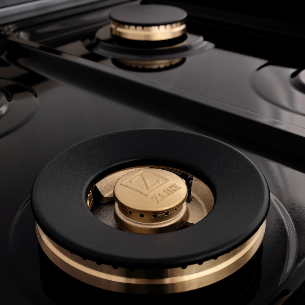 ZLINE Autograph Edition 24 in. 2.8 cu. ft. Legacy Dual Fuel Range with 4 Burner Gas Cooktop and Electric Convection Oven in Stainless Steel and Champagne Bronze Accents (RAZ-24-CB)