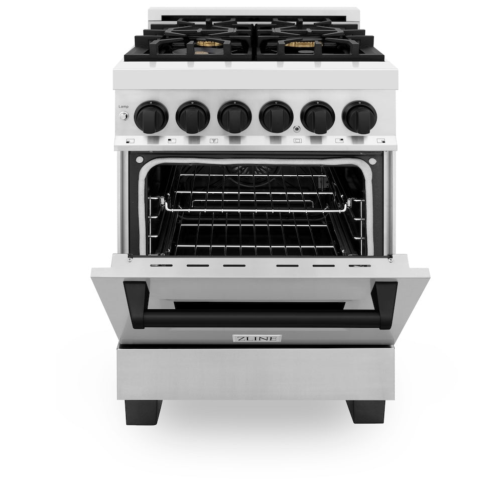 ZLINE Autograph Edition 24 in. 2.8 cu. ft. Legacy Dual Fuel Range with 4 Burner Gas Cooktop and Electric Convection Oven in Stainless Steel and Champagne Bronze Accents (RAZ-24-CB)