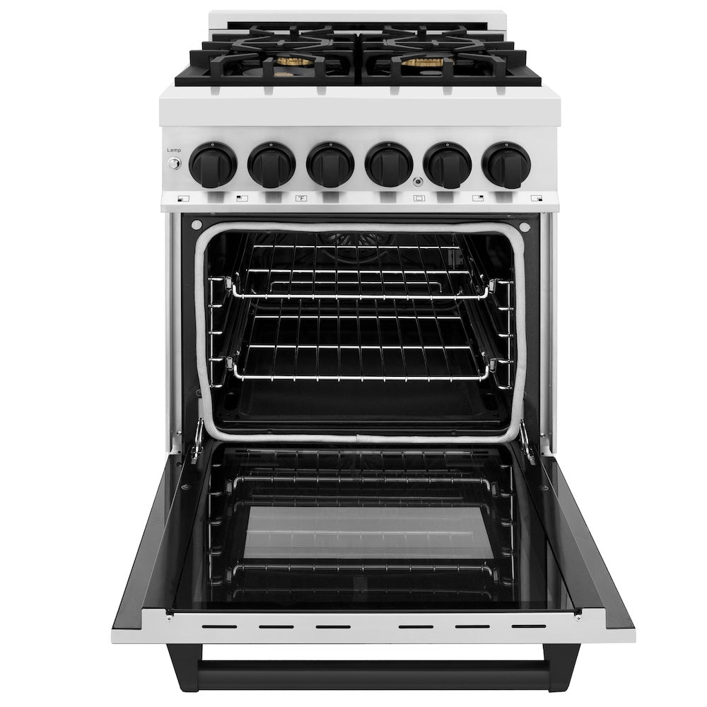 ZLINE Autograph Edition 24 in. 2.8 cu. ft. Legacy Dual Fuel Range with 4 Burner Gas Cooktop and Electric Convection Oven in Stainless Steel and Champagne Bronze Accents (RAZ-24-CB)