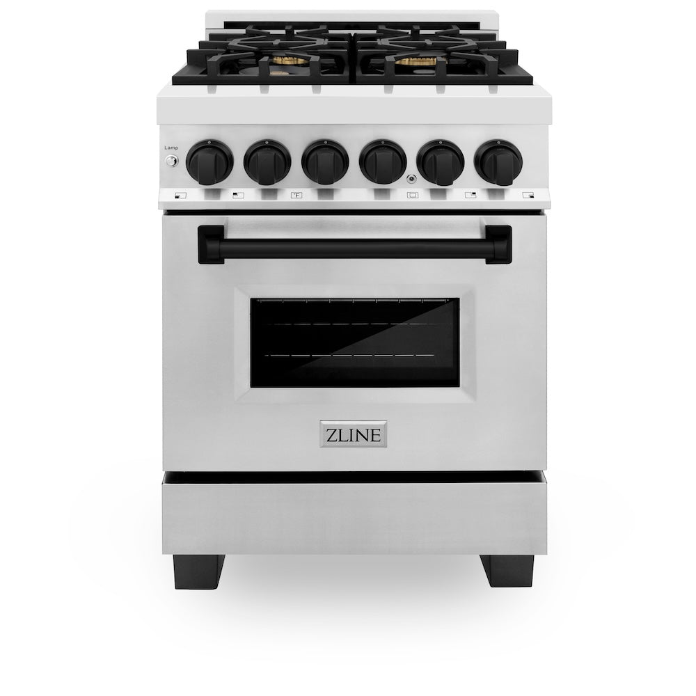 ZLINE Autograph Edition 24 in. 2.8 cu. ft. Legacy Dual Fuel Range with 4 Burner Gas Cooktop and Electric Convection Oven in Stainless Steel and Champagne Bronze Accents (RAZ-24-CB)