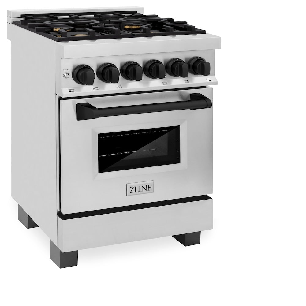 ZLINE Autograph Edition 24 in. 2.8 cu. ft. Legacy Dual Fuel Range with 4 Burner Gas Cooktop and Electric Convection Oven in Stainless Steel and Champagne Bronze Accents (RAZ-24-CB)