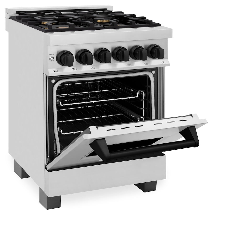 ZLINE Autograph Edition 24 in. 2.8 cu. ft. Legacy Dual Fuel Range with 4 Burner Gas Cooktop and Electric Convection Oven in Stainless Steel and Champagne Bronze Accents (RAZ-24-CB)