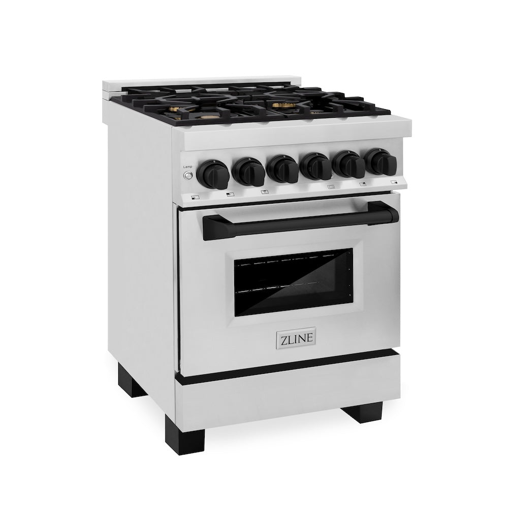ZLINE Autograph Edition 24 in. 2.8 cu. ft. Legacy Dual Fuel Range with 4 Burner Gas Cooktop and Electric Convection Oven in Stainless Steel and Champagne Bronze Accents (RAZ-24-CB)