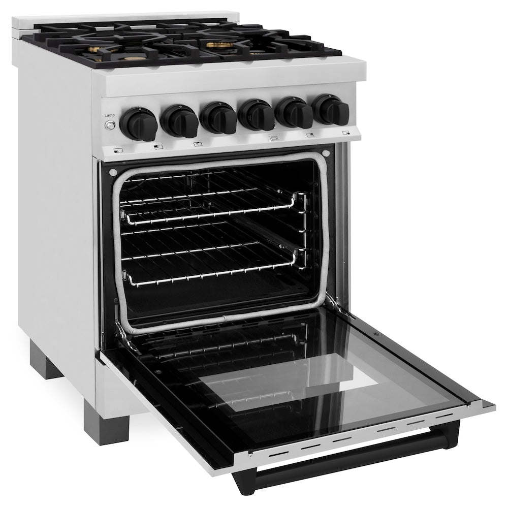 ZLINE Autograph Edition 24 in. 2.8 cu. ft. Legacy Dual Fuel Range with 4 Burner Gas Cooktop and Electric Convection Oven in Stainless Steel and Champagne Bronze Accents (RAZ-24-CB)