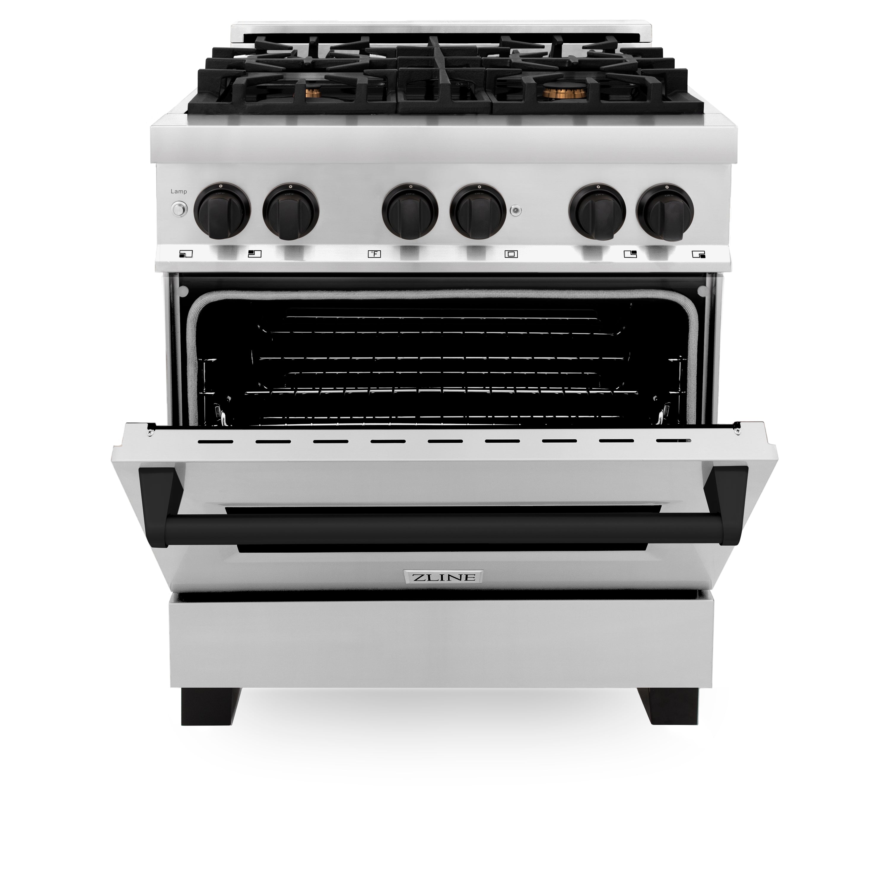 ZLINE Autograph Edition 30 in. 4.0 cu. ft. Legacy Dual Fuel Range with 4 Burner Gas Cooktop and Electric Convection Oven in Stainless Steel and Champagne Bronze Accents (RAZ-30-CB)