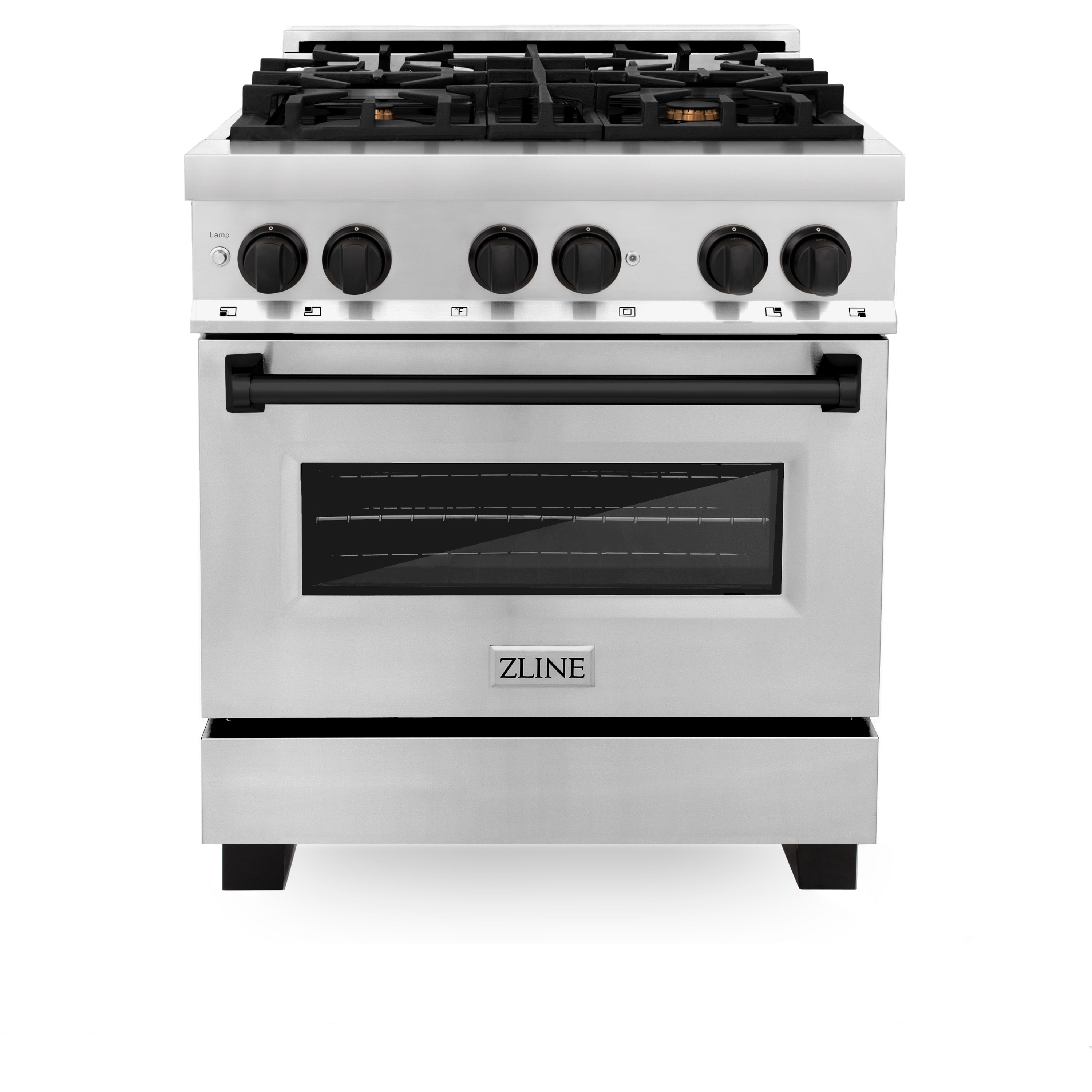 ZLINE Autograph Edition 30 in. 4.0 cu. ft. Legacy Dual Fuel Range with 4 Burner Gas Cooktop and Electric Convection Oven in Stainless Steel and Champagne Bronze Accents (RAZ-30-CB)