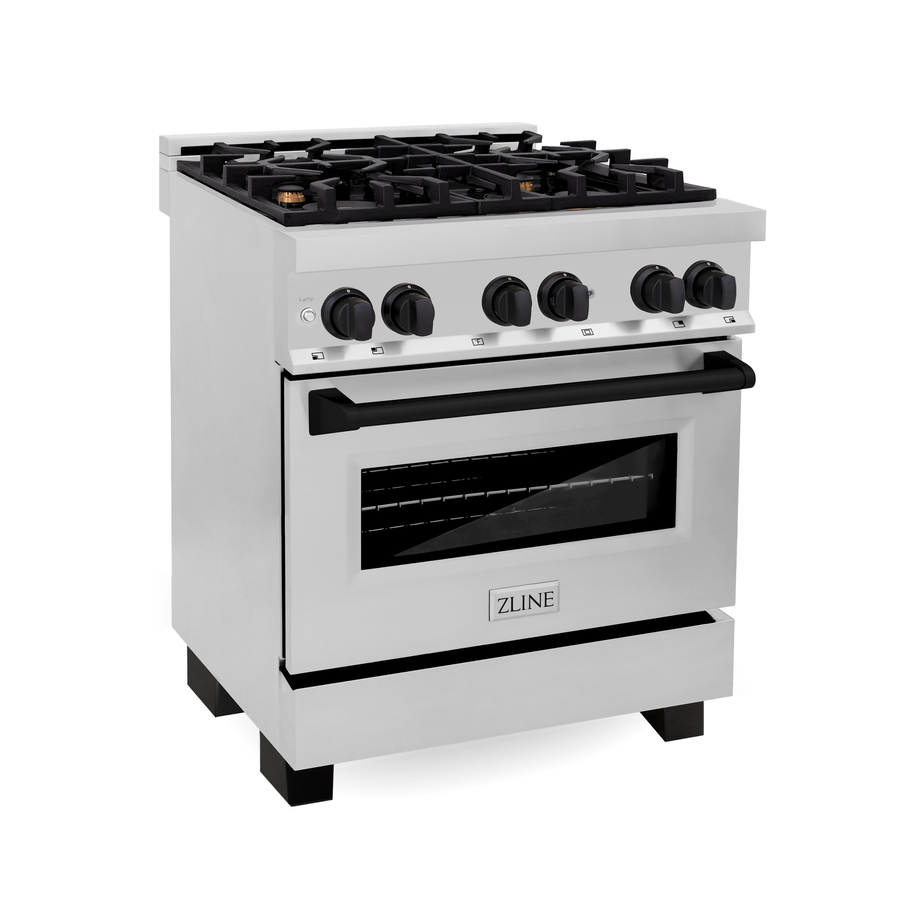 ZLINE Autograph Edition 30 in. 4.0 cu. ft. Legacy Dual Fuel Range with 4 Burner Gas Cooktop and Electric Convection Oven in Stainless Steel and Champagne Bronze Accents (RAZ-30-CB)