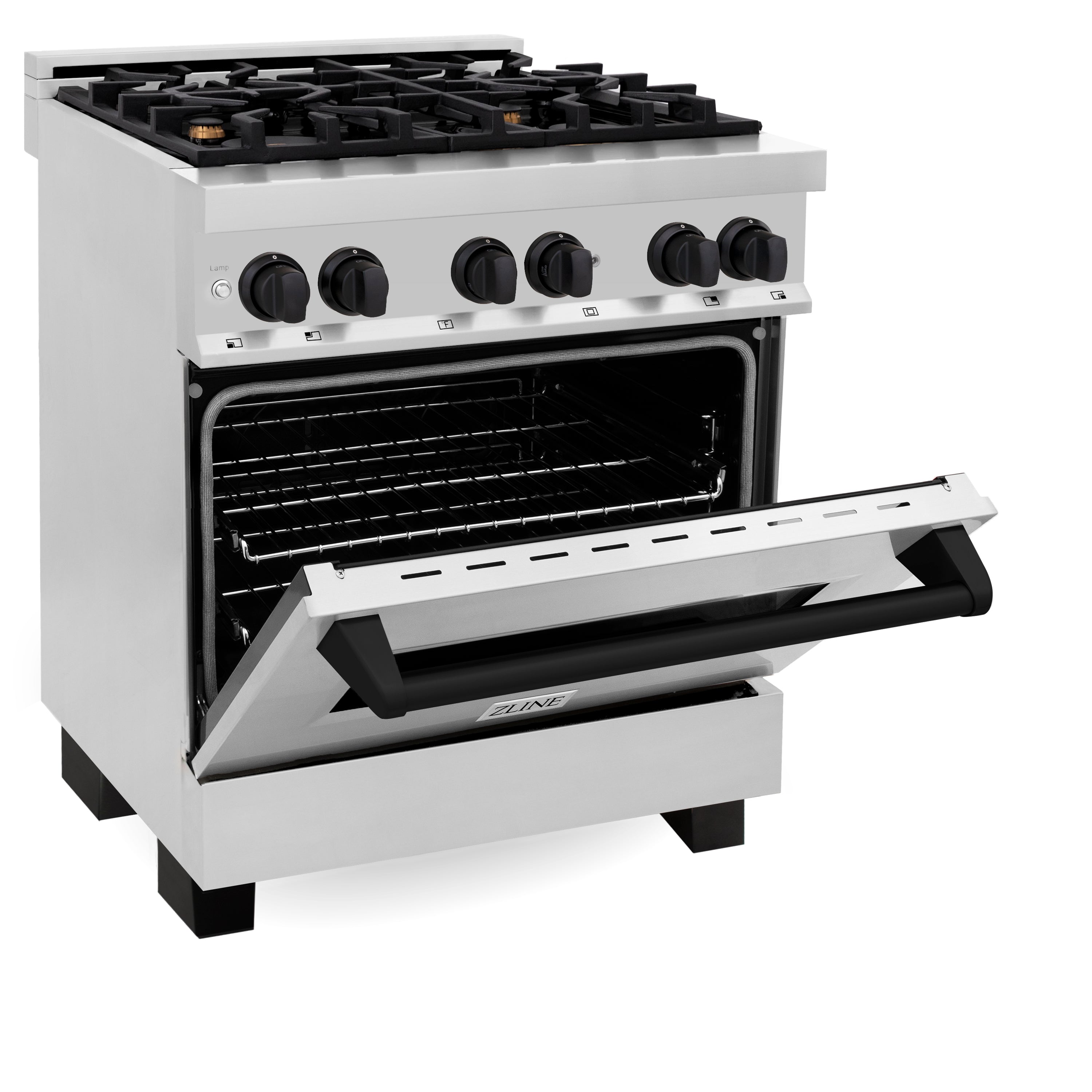 ZLINE Autograph Edition 30 in. 4.0 cu. ft. Legacy Dual Fuel Range with 4 Burner Gas Cooktop and Electric Convection Oven in Stainless Steel and Champagne Bronze Accents (RAZ-30-CB)