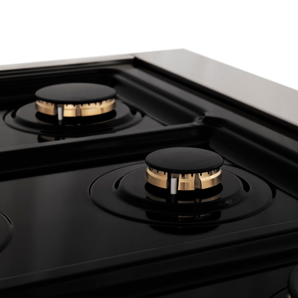 ZLINE Autograph Edition 48 in. 6.0 cu. ft. Legacy Dual Fuel Range with 7 Burner Gas Cooktop and 2 Electric Ovens in Stainless Steel and Champagne Bronze Accents (RAZ-48-CB)