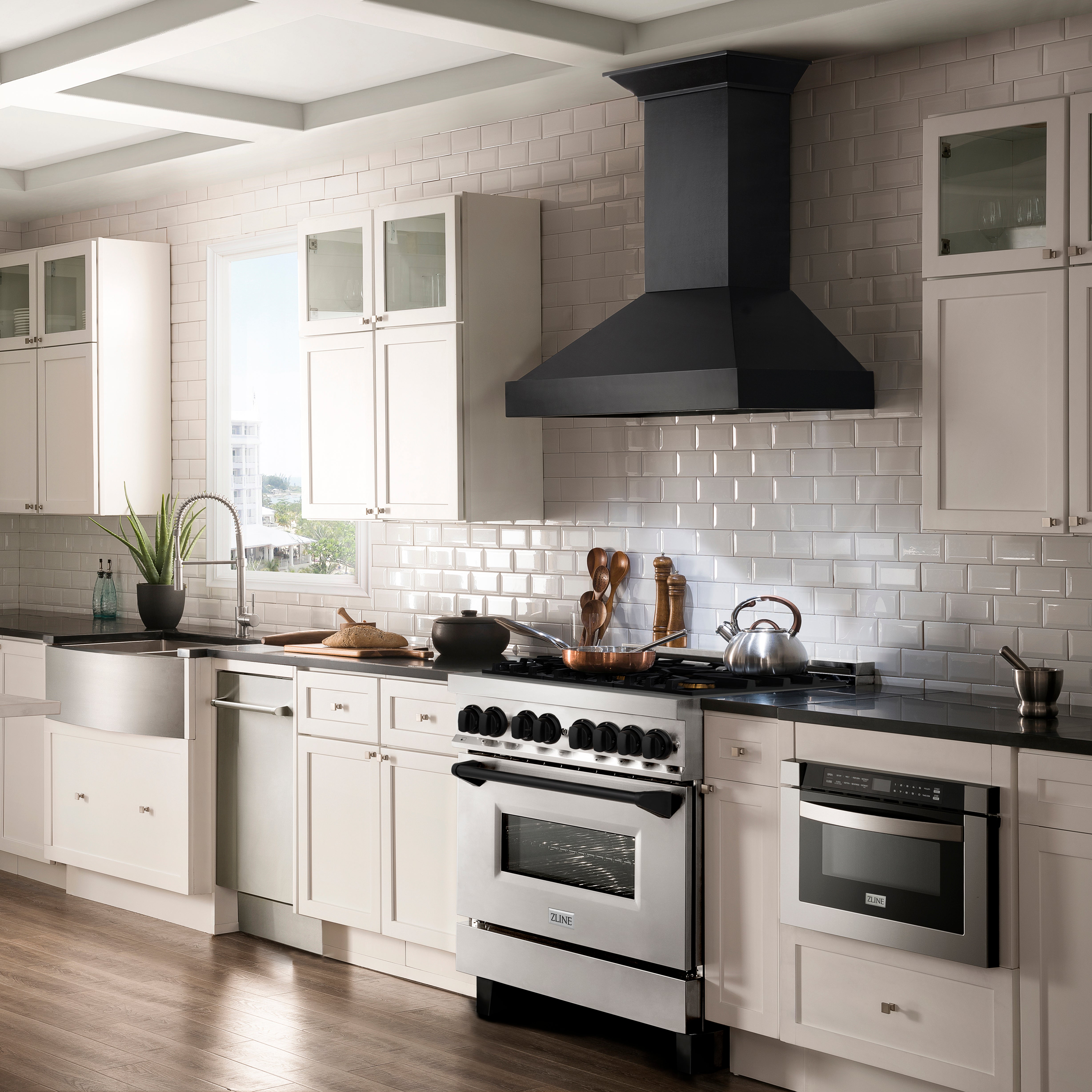 ZLINE Autograph Edition 36 in. 4.6 cu. ft. Legacy Dual Fuel Range with 6 Burner Gas Cooktop and Electric Convection Oven in Stainless Steel and Matte Black Accents (RAZ-36-MB)