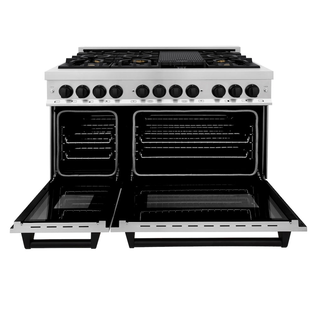 ZLINE Autograph Edition 48 in. 6.0 cu. ft. Legacy Dual Fuel Range with 7 Burner Gas Cooktop and 2 Electric Ovens in Stainless Steel and Champagne Bronze Accents (RAZ-48-CB)